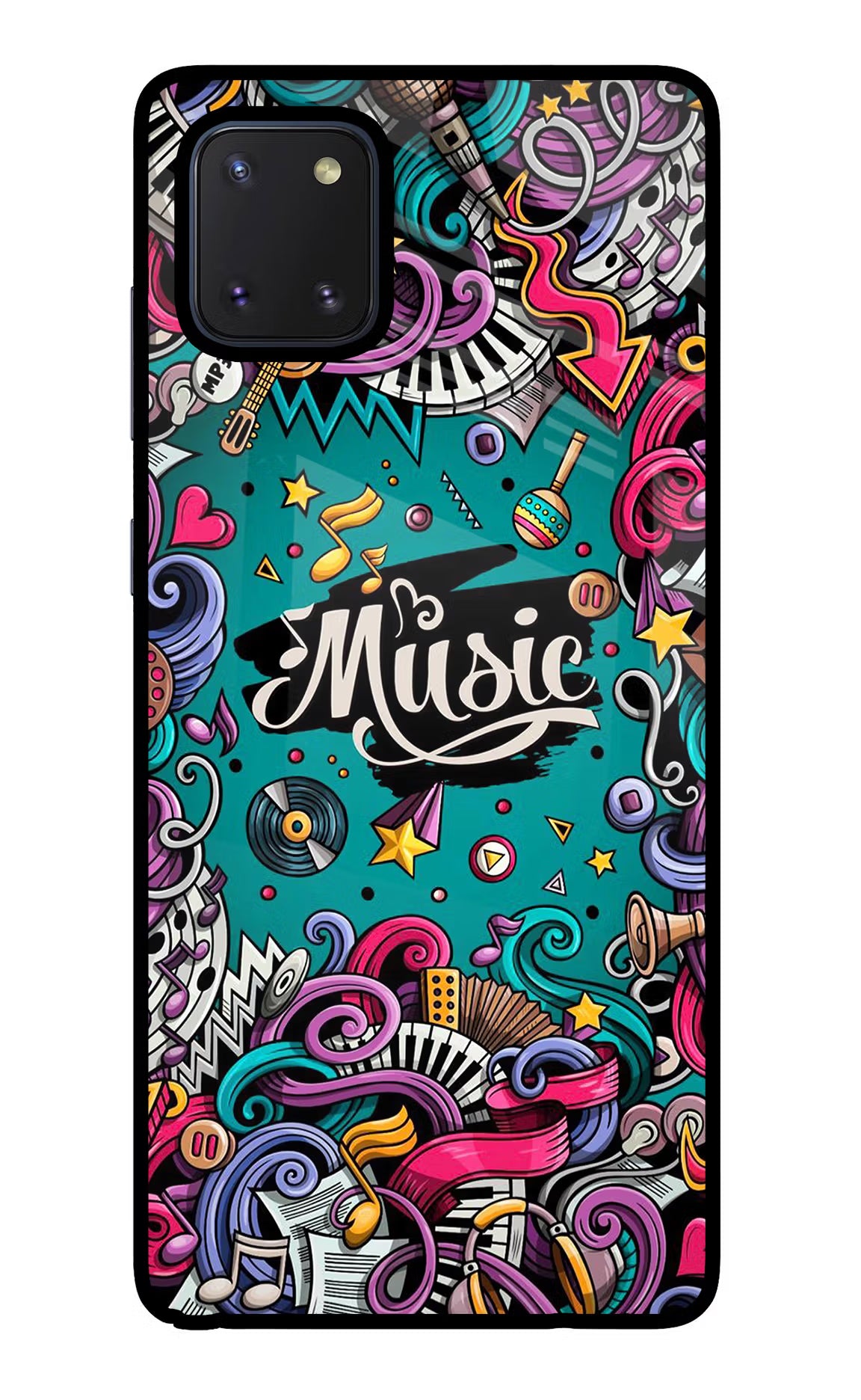 Music Graffiti Samsung Note 10 Lite Back Cover - Music Graffiti Samsung Note 10 Lite Glass Case Back Cover by Casekaro Music Graffiti Samsung Note 10 Lite Glass Case Back Cover by Casekaro