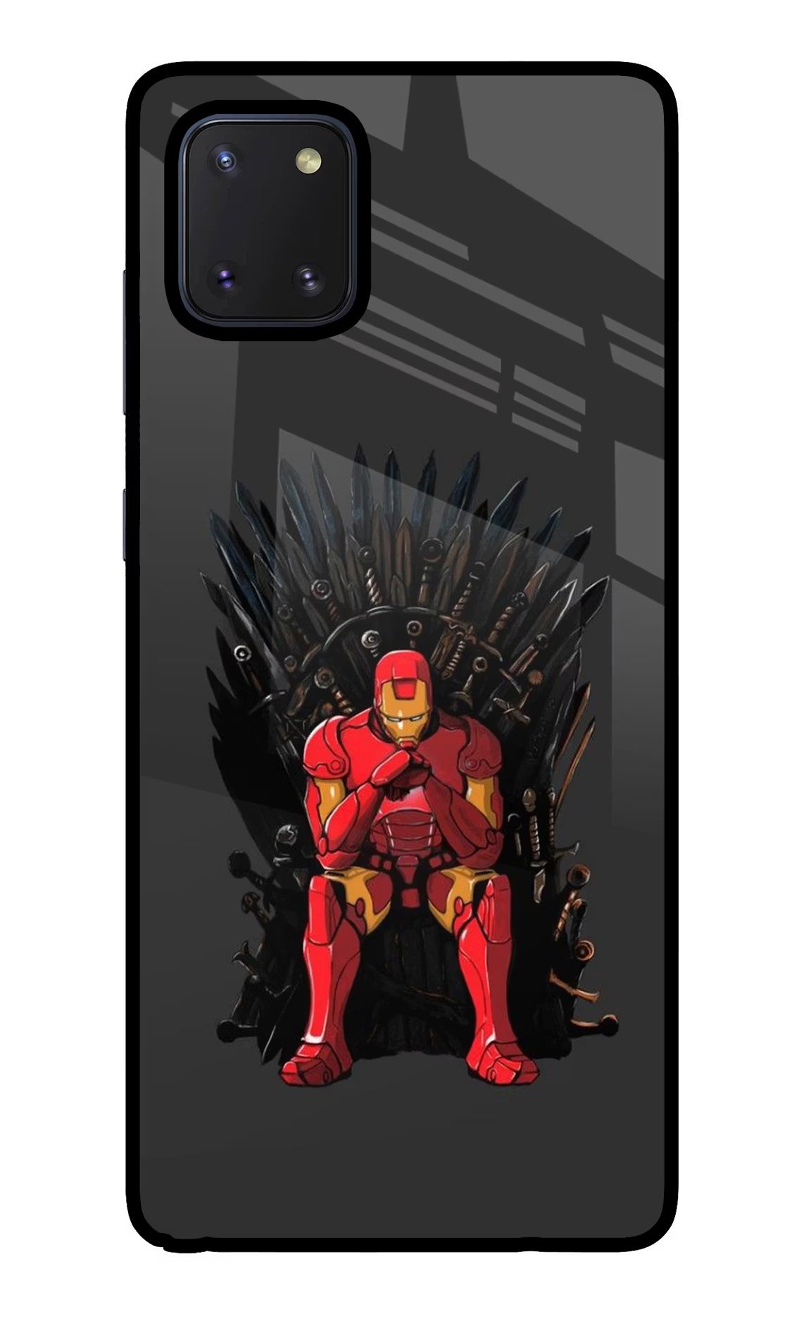 Ironman Throne Samsung Note 10 Lite Back Cover - Ironman Throne Samsung Note 10 Lite Glass Case Back Cover by Casekaro Ironman Throne Samsung Note 10 Lite Glass Case Back Cover by Casekaro