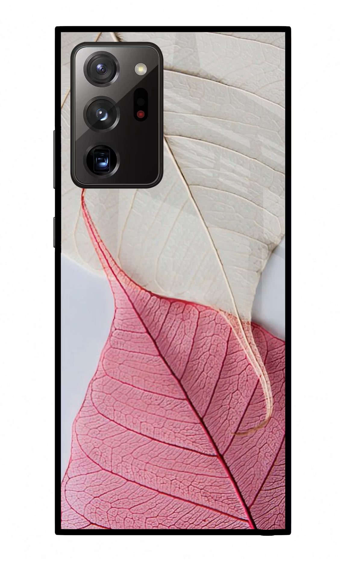 White Pink Leaf Samsung Note 20 Ultra Back Cover - White Pink Leaf Samsung Note 20 Ultra Glass Case Back Cover by Casekaro White Pink Leaf Samsung Note 20 Ultra Glass Case Back Cover by Casekaro