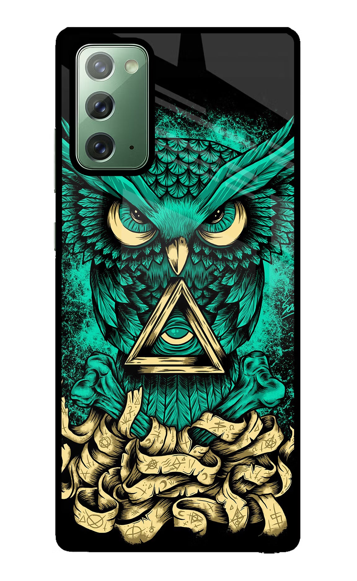 Green Owl Samsung Note 20 Back Cover - Green Owl Samsung Note 20 Glass Case Back Cover by Casekaro Green Owl Samsung Note 20 Glass Case Back Cover by Casekaro