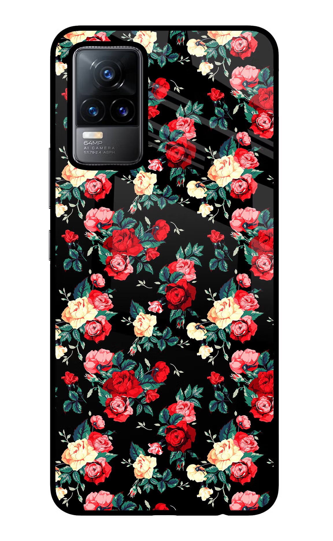 Rose Pattern Vivo Y73/V21E 4G Glass Case - Rose Pattern Vivo Y73/V21E 4G Glass Case Rose Pattern Vivo Y73/V21E 4G Glass Case