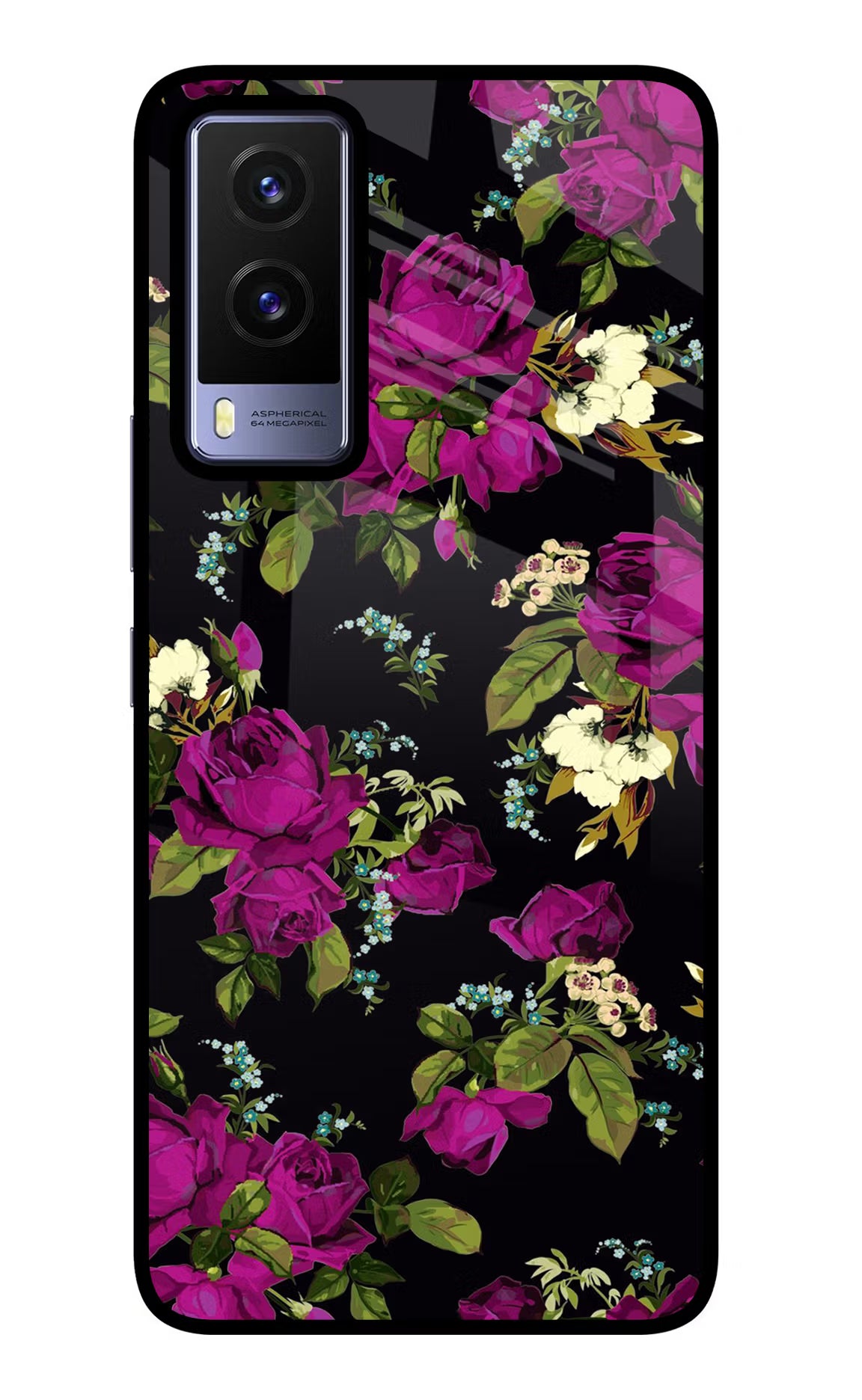 Flowers Vivo V21E 5G Back Cover - Flowers Vivo V21E 5G Glass Case Back Cover by Casekaro Flowers Vivo V21E 5G Glass Case Back Cover by Casekaro