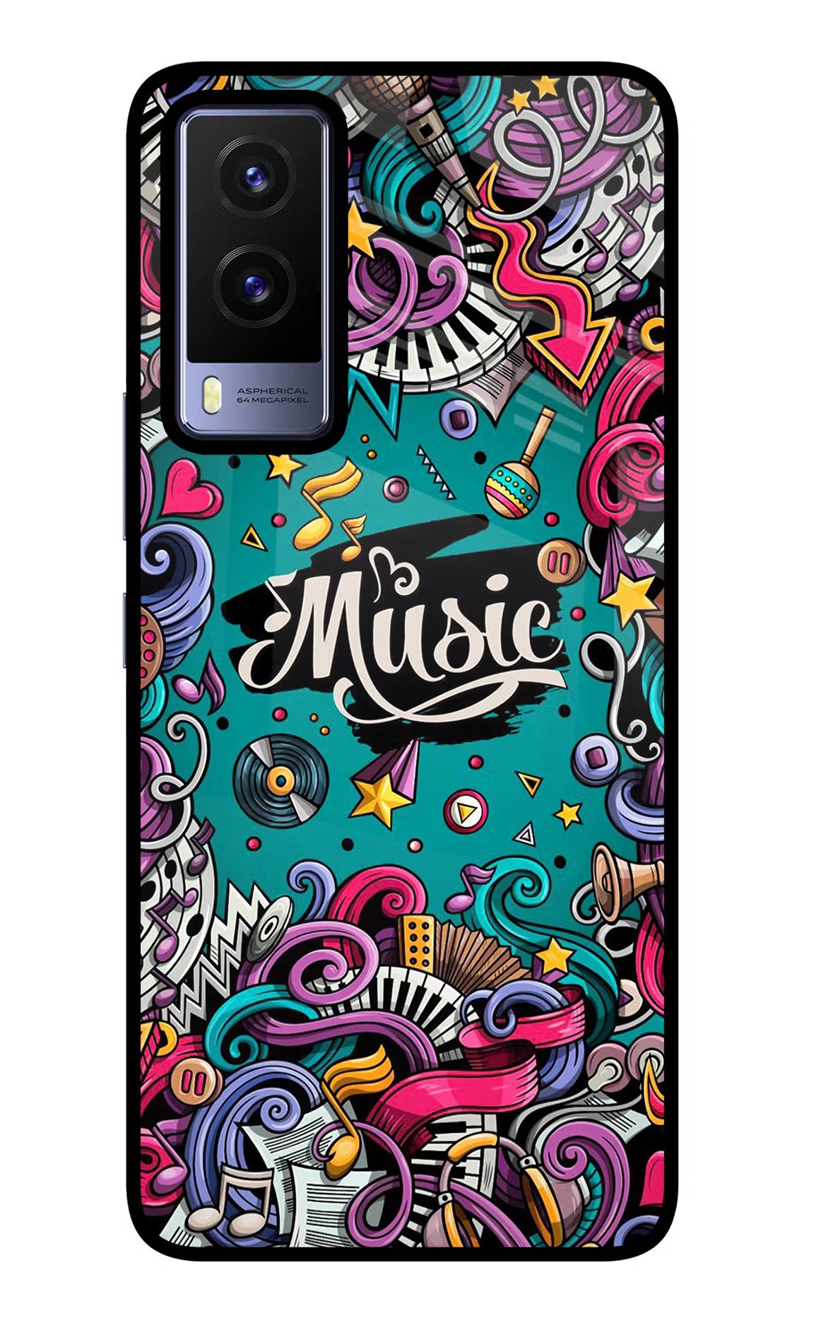 Music Graffiti Vivo V21E 5G Back Cover - Music Graffiti Vivo V21E 5G Glass Case Back Cover by Casekaro Music Graffiti Vivo V21E 5G Glass Case Back Cover by Casekaro