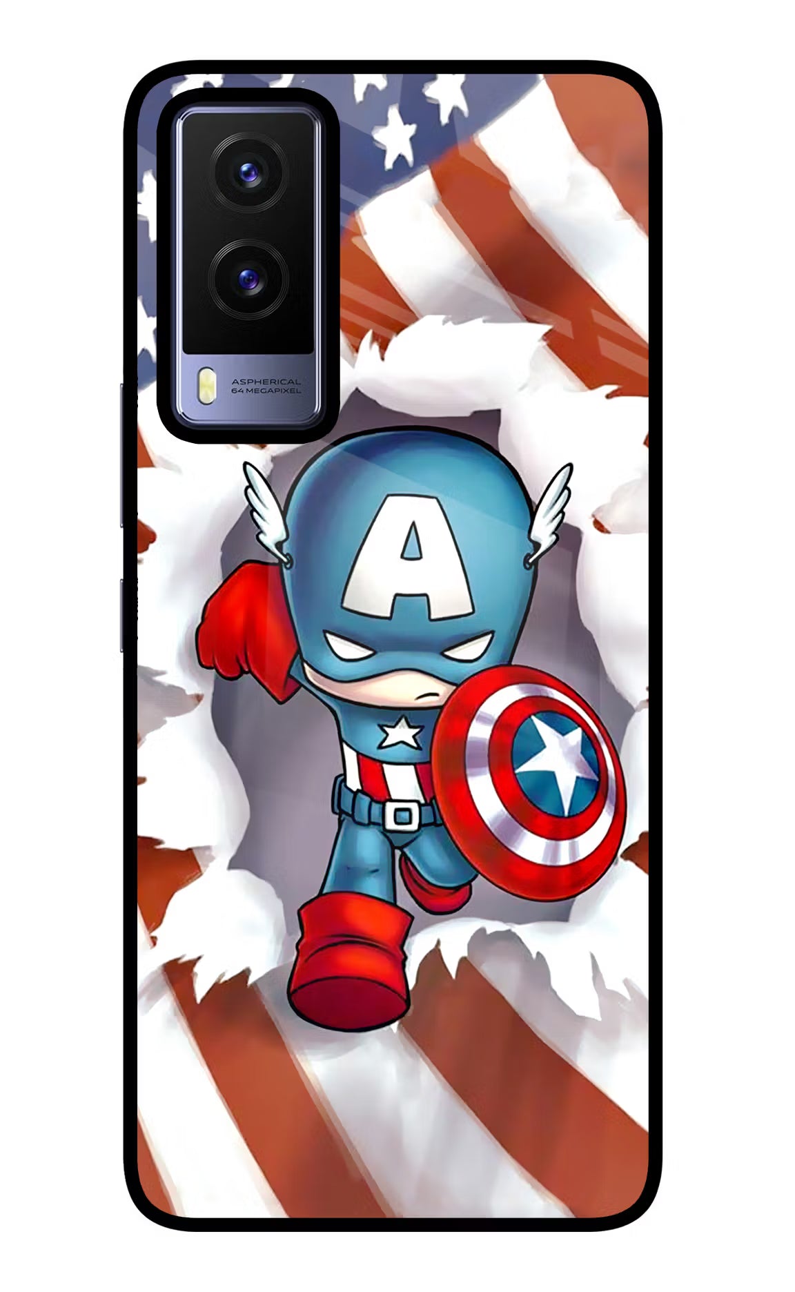 Captain America Vivo V21E 5G Back Cover - Captain America Vivo V21E 5G Glass Case Back Cover by Casekaro Captain America Vivo V21E 5G Glass Case Back Cover by Casekaro