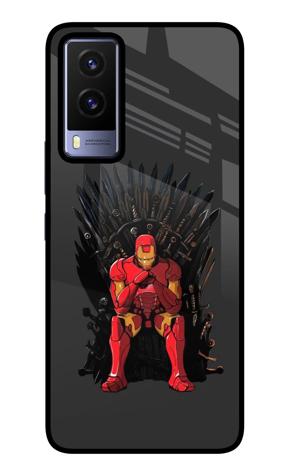 Ironman Throne Vivo V21E 5G Back Cover - Ironman Throne Vivo V21E 5G Glass Case Back Cover by Casekaro Ironman Throne Vivo V21E 5G Glass Case Back Cover by Casekaro