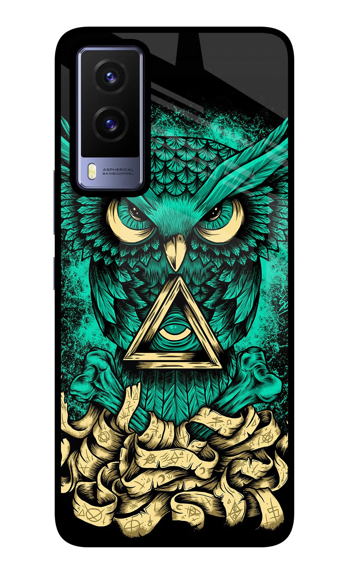 Green Owl Vivo V21E 5G Back Cover - Green Owl Vivo V21E 5G Glass Case Back Cover by Casekaro Green Owl Vivo V21E 5G Glass Case Back Cover by Casekaro