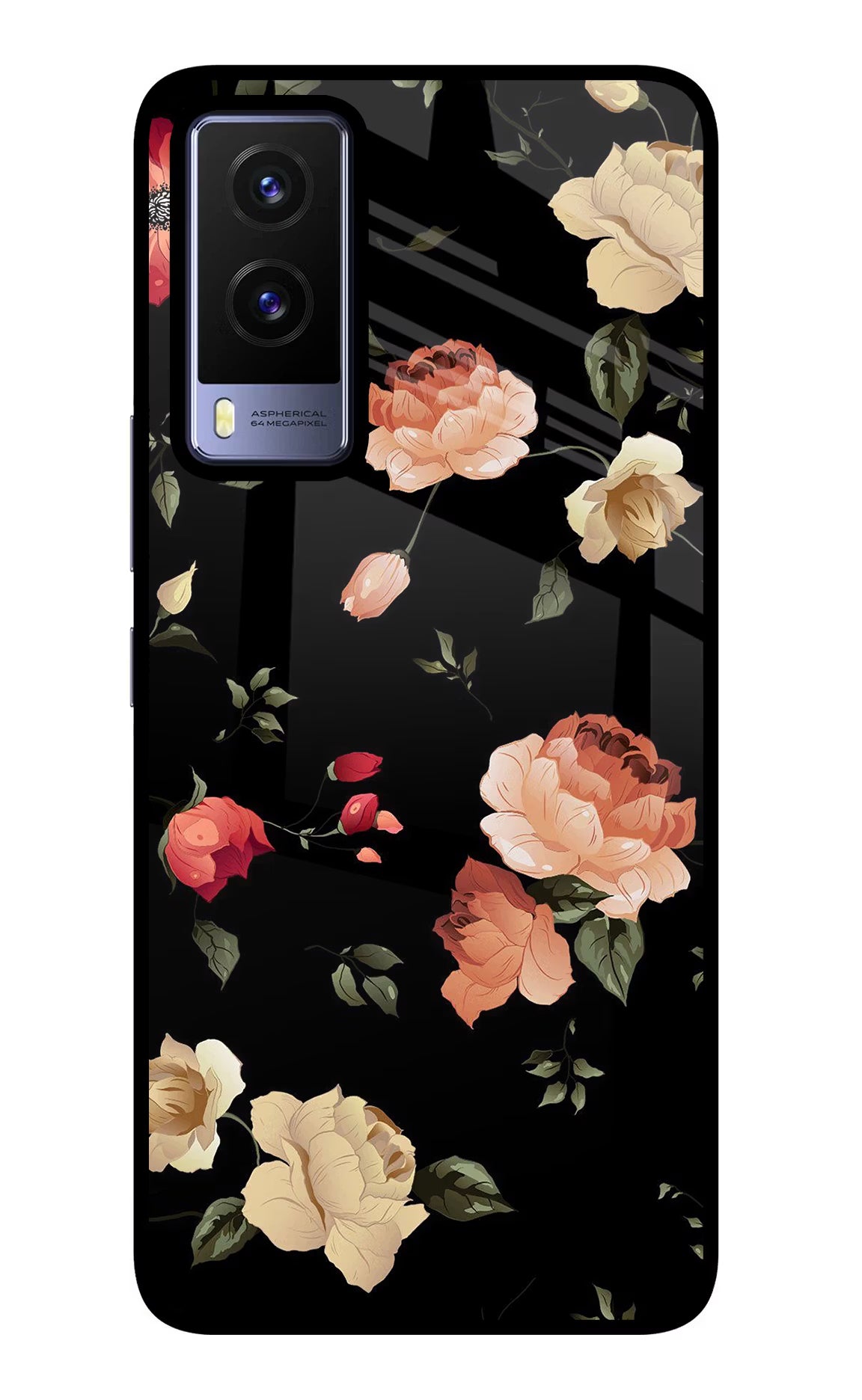 Flowers Vivo V21E 5G Back Cover - Flowers Vivo V21E 5G Glass Case Back Cover by Casekaro Flowers Vivo V21E 5G Glass Case Back Cover by Casekaro