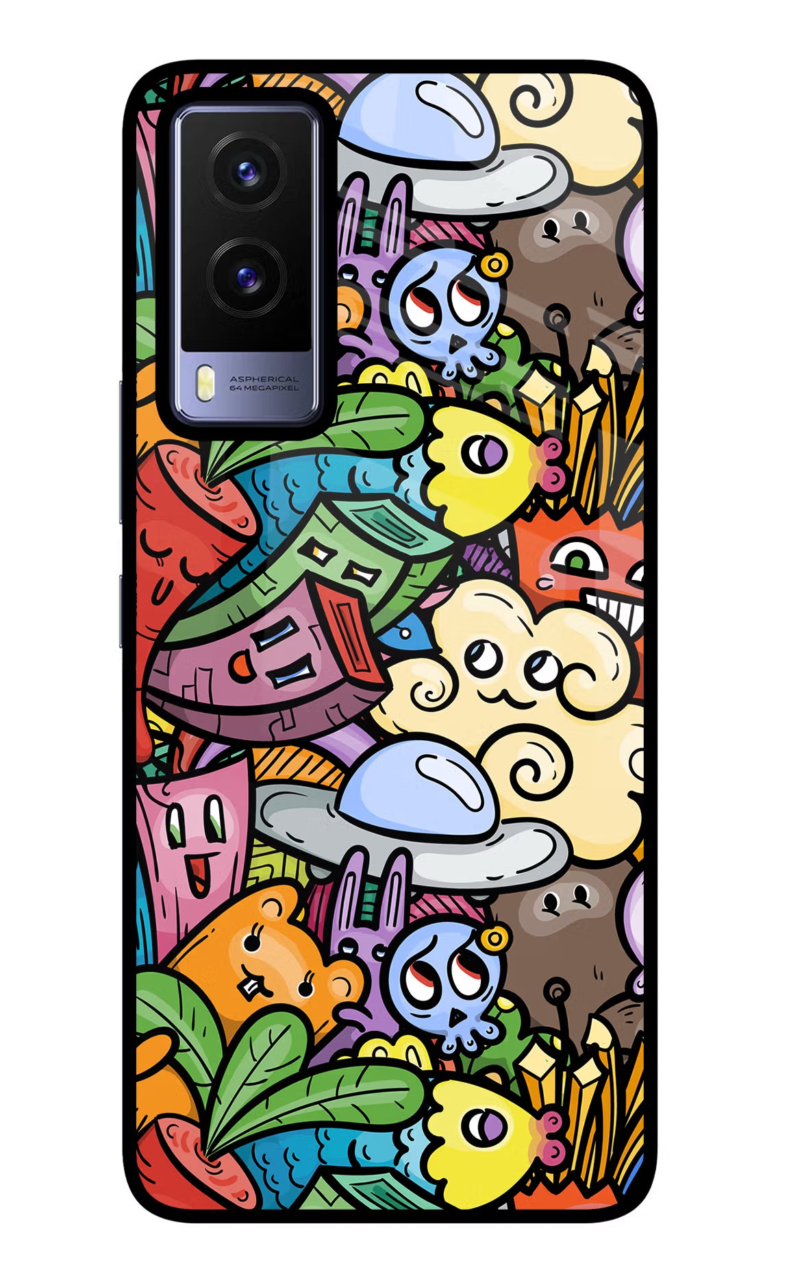 Veggie Doodle Vivo V21E 5G Back Cover - Veggie Doodle Vivo V21E 5G Glass Case Back Cover by Casekaro Veggie Doodle Vivo V21E 5G Glass Case Back Cover by Casekaro