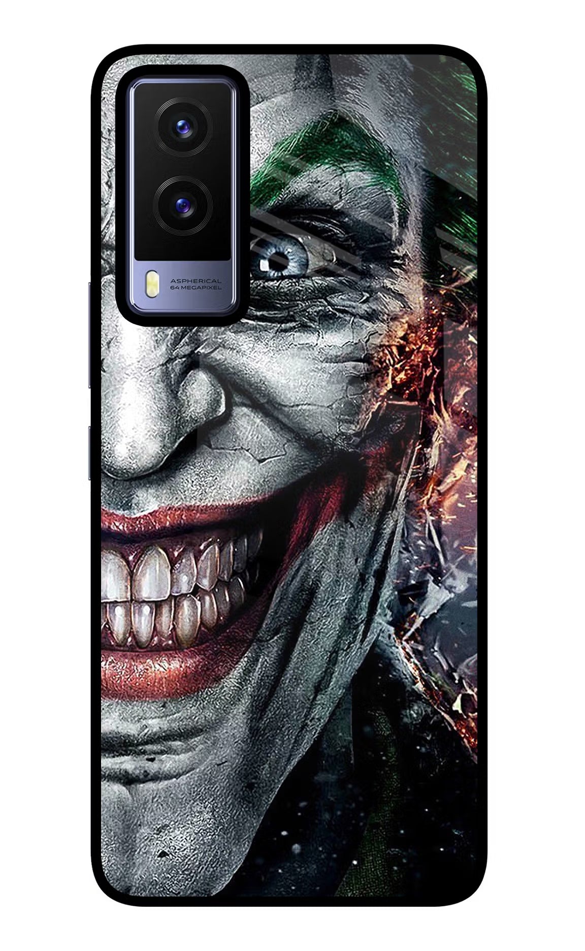 Joker Cam Vivo V21E 5G Back Cover - Joker Cam Vivo V21E 5G Glass Case Back Cover by Casekaro Joker Cam Vivo V21E 5G Glass Case Back Cover by Casekaro
