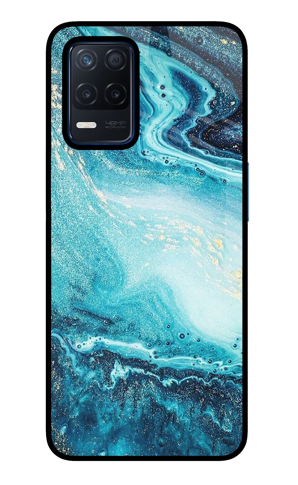 Blue Glitter Marble Realme Narzo 30 5G Glass Case - Blue Glitter Marble Realme Narzo 30 5G Glass Case Blue Glitter Marble Realme Narzo 30 5G Glass Case