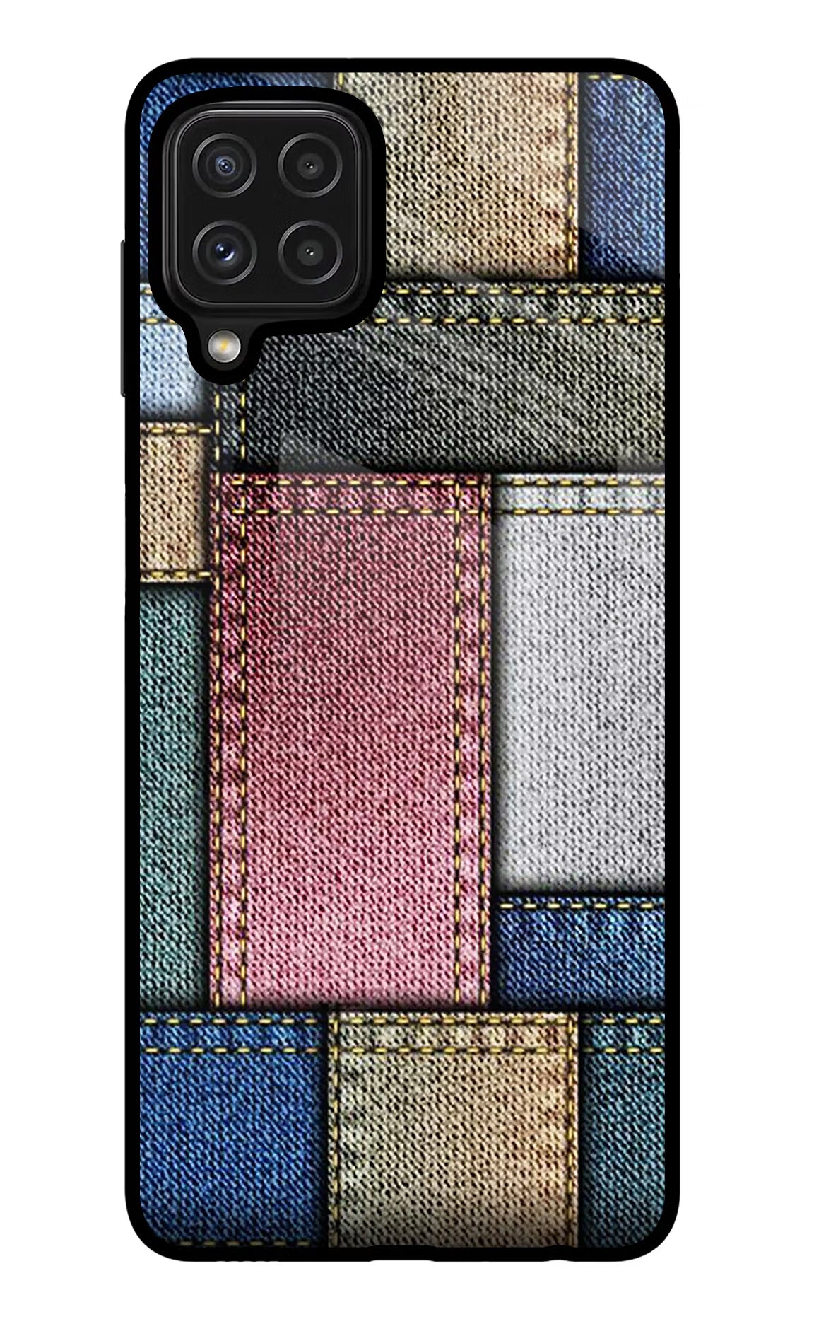 Multicolor Jeans Samsung M32 Back Cover - Multicolor Jeans Samsung M32 Glass Case Back Cover by Casekaro Multicolor Jeans Samsung M32 Glass Case Back Cover by Casekaro