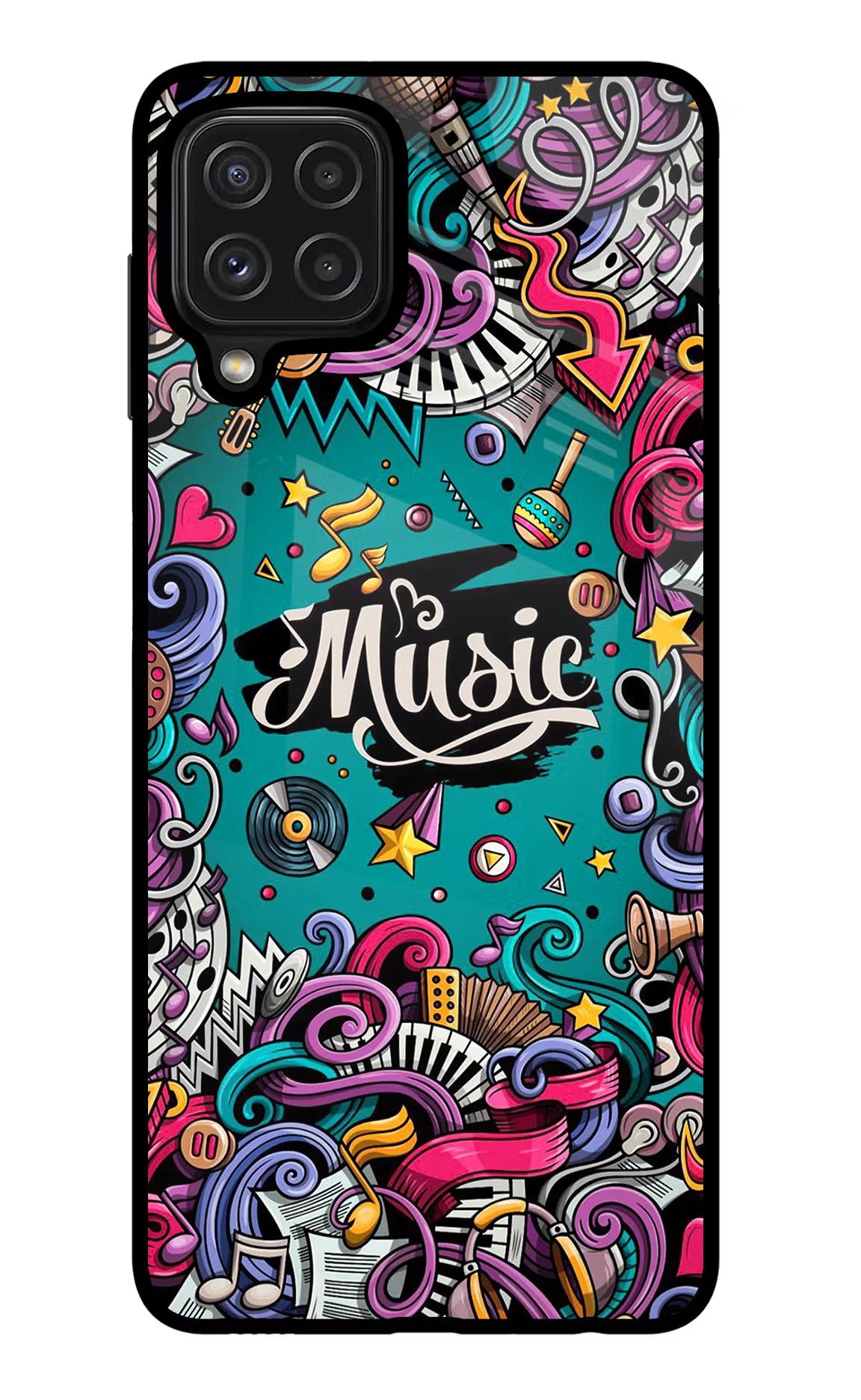 Music Graffiti Samsung M32 Back Cover - Music Graffiti Samsung M32 Glass Case Back Cover by Casekaro Music Graffiti Samsung M32 Glass Case Back Cover by Casekaro