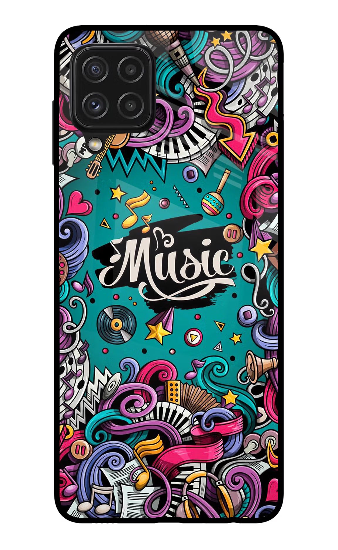 Music Graffiti Samsung A22 4G Back Cover - Music Graffiti Samsung A22 4G Glass Case Back Cover by Casekaro Music Graffiti Samsung A22 4G Glass Case Back Cover by Casekaro