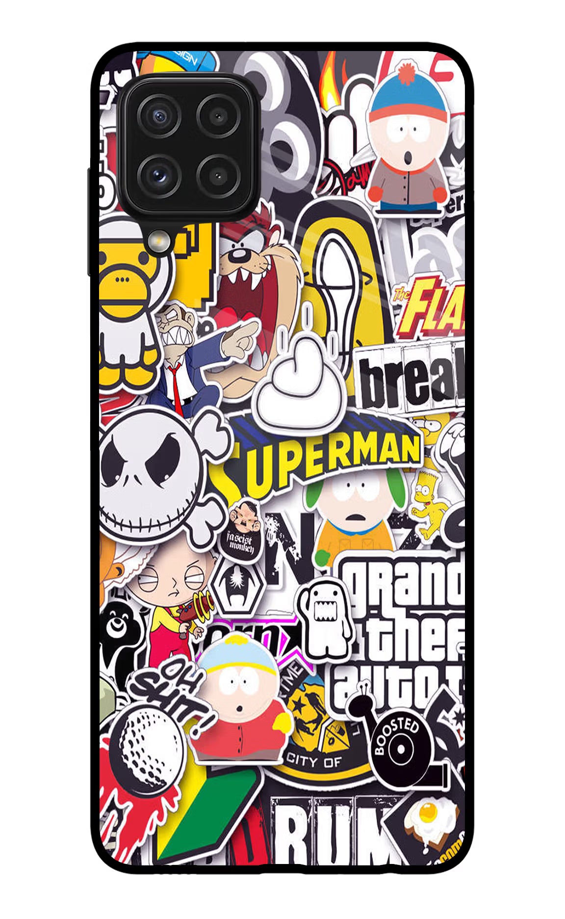Sticker Bomb Samsung A22 4G Back Cover - Sticker Bomb Samsung A22 4G Glass Case Back Cover by Casekaro Sticker Bomb Samsung A22 4G Glass Case Back Cover by Casekaro