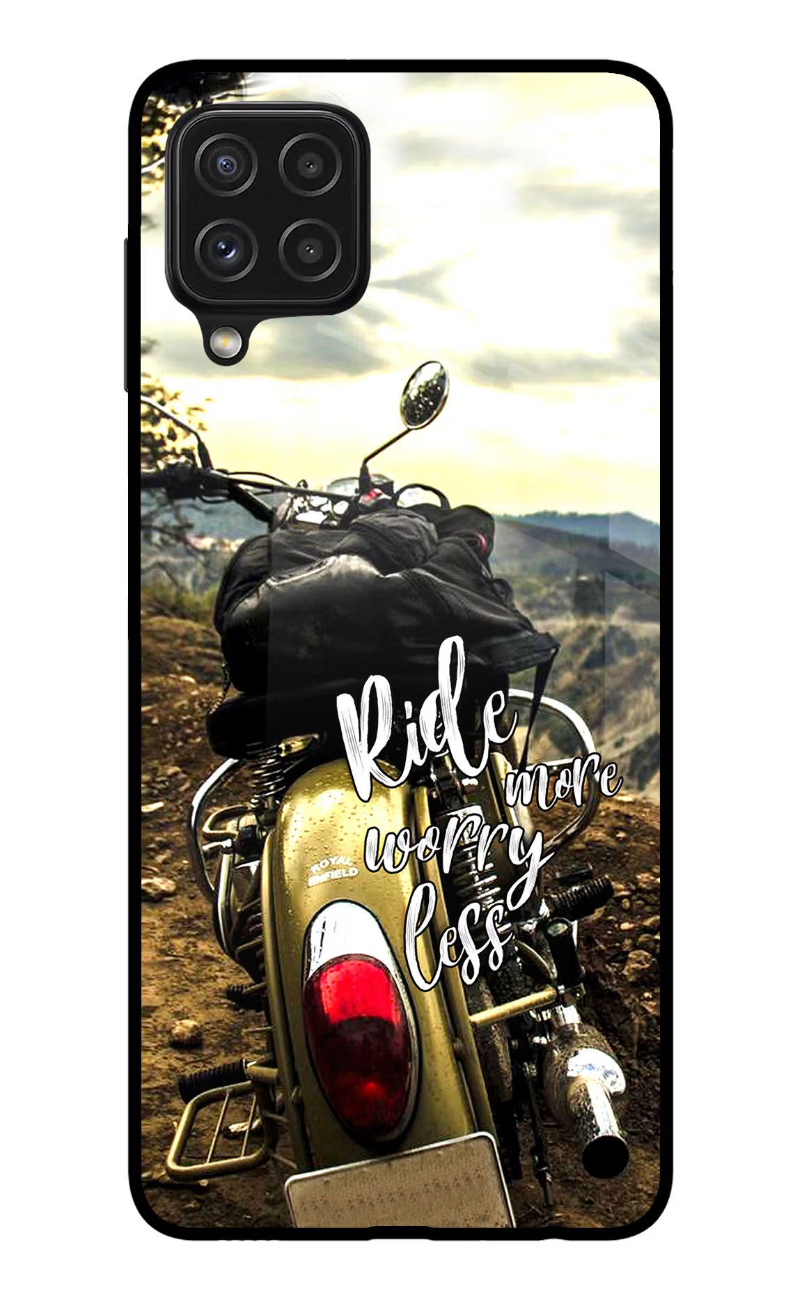 Ride More Worry Less Samsung A22 4G Back Cover - Ride More Worry Less Samsung A22 4G Glass Case Back Cover by Casekaro Ride More Worry Less Samsung A22 4G Glass Case Back Cover by Casekaro
