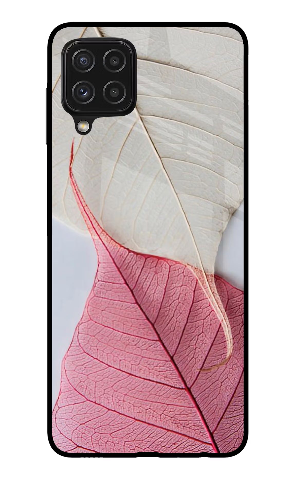 White Pink Leaf Samsung A22 4G Back Cover - White Pink Leaf Samsung A22 4G Glass Case Back Cover by Casekaro White Pink Leaf Samsung A22 4G Glass Case Back Cover by Casekaro