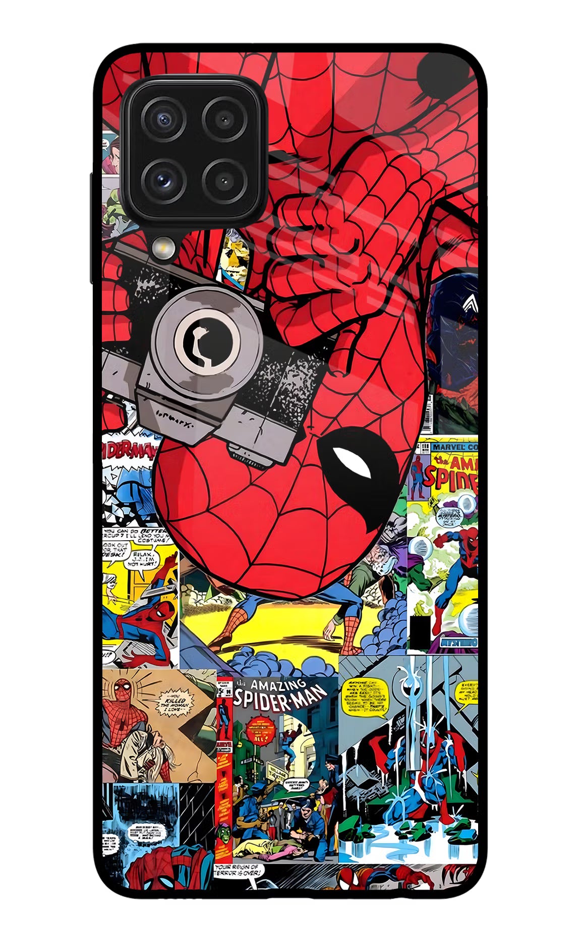 Spider Man Samsung A22 4G Back Cover - Spider Man Samsung A22 4G Glass Case Back Cover by Casekaro Spider Man Samsung A22 4G Glass Case Back Cover by Casekaro