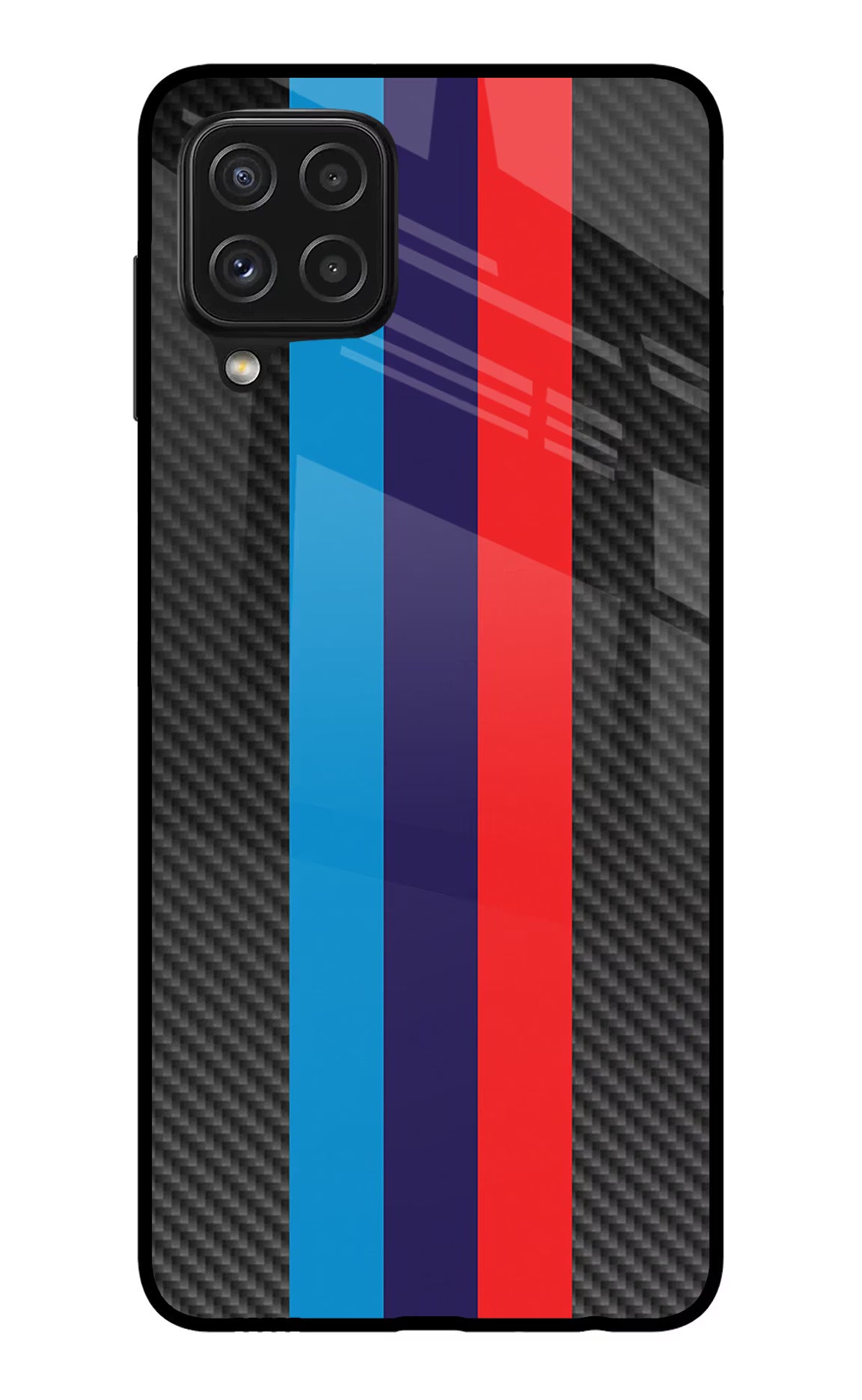 BMW Stripes Pattern Samsung A22 4G Back Cover - BMW Stripes Pattern Samsung A22 4G Glass Case Back Cover by Casekaro BMW Stripes Pattern Samsung A22 4G Glass Case Back Cover by Casekaro