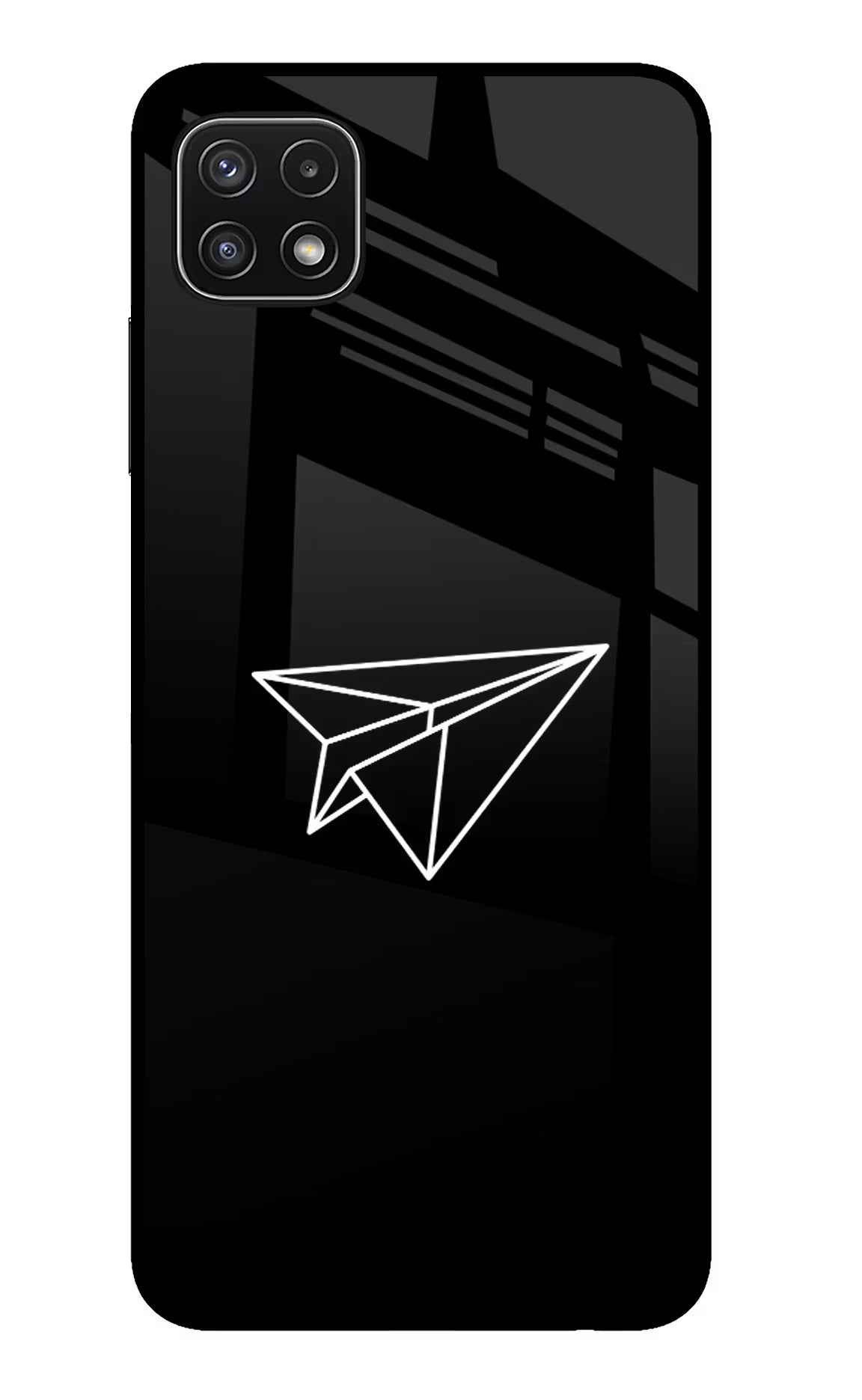 Paper Plane White Samsung A22 5G Back Cover - Paper Plane White Samsung A22 5G Glass Case Back Cover by Casekaro Paper Plane White Samsung A22 5G Glass Case Back Cover by Casekaro