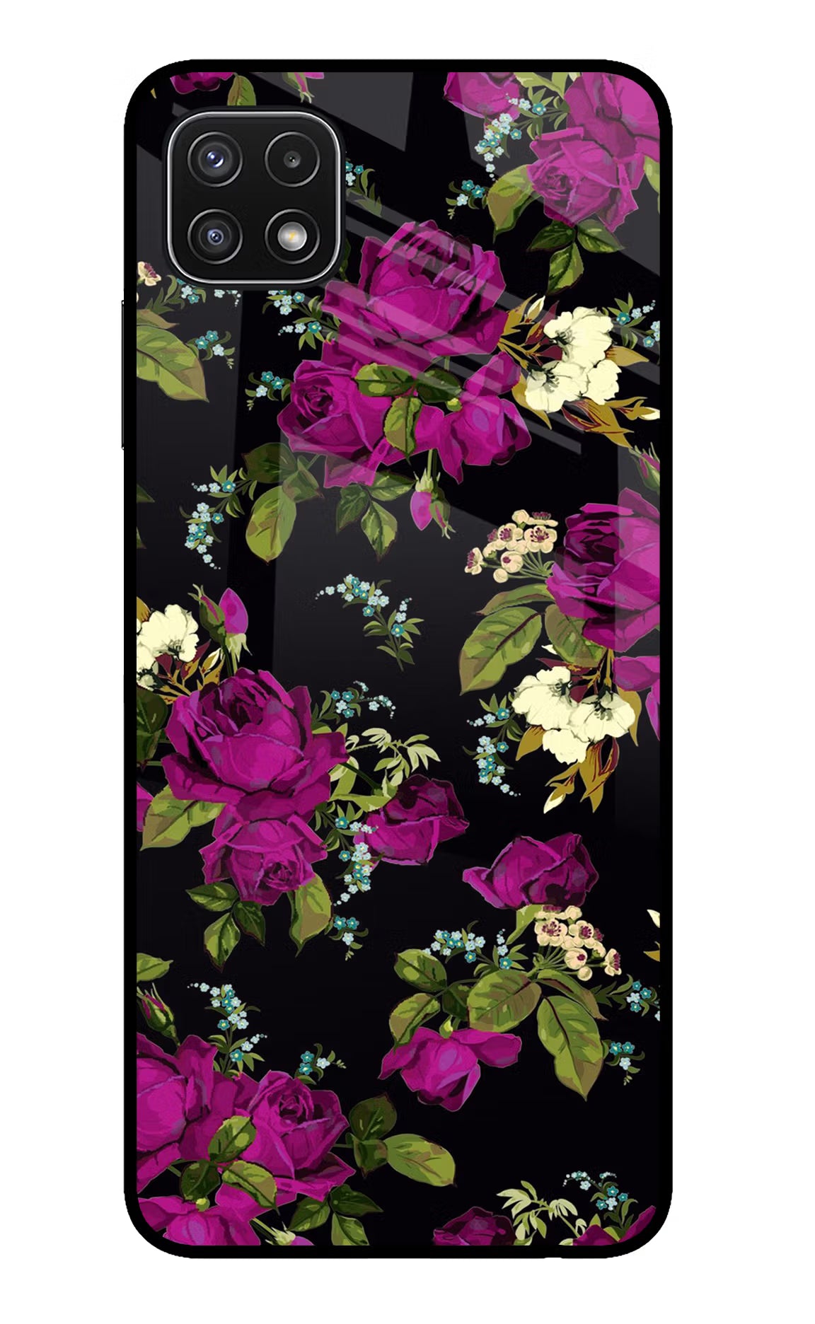 Flowers Samsung A22 5G Back Cover - Flowers Samsung A22 5G Glass Case Back Cover by Casekaro Flowers Samsung A22 5G Glass Case Back Cover by Casekaro