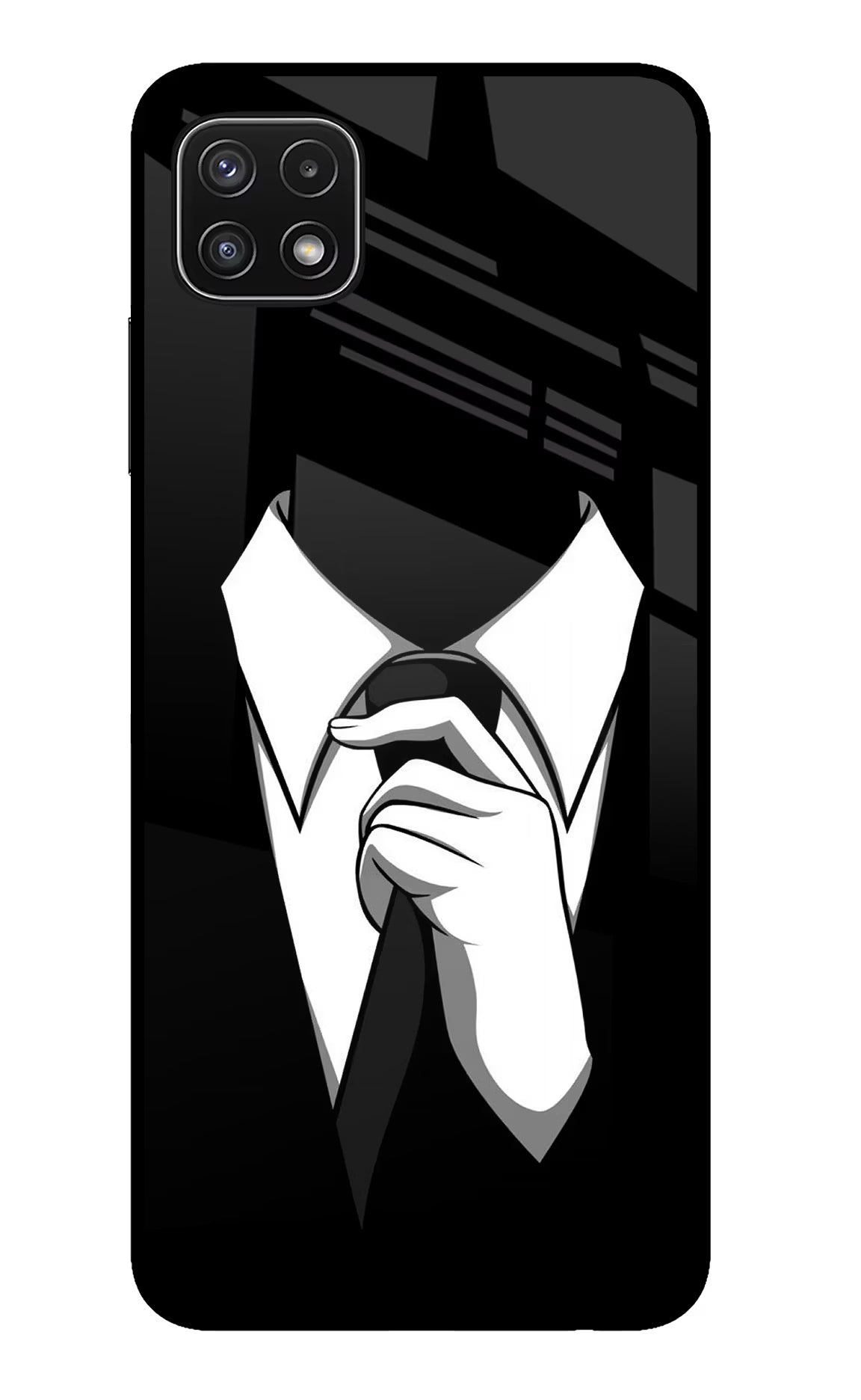 Black Tie Samsung A22 5G Back Cover - Black Tie Samsung A22 5G Glass Case Back Cover by Casekaro Black Tie Samsung A22 5G Glass Case Back Cover by Casekaro