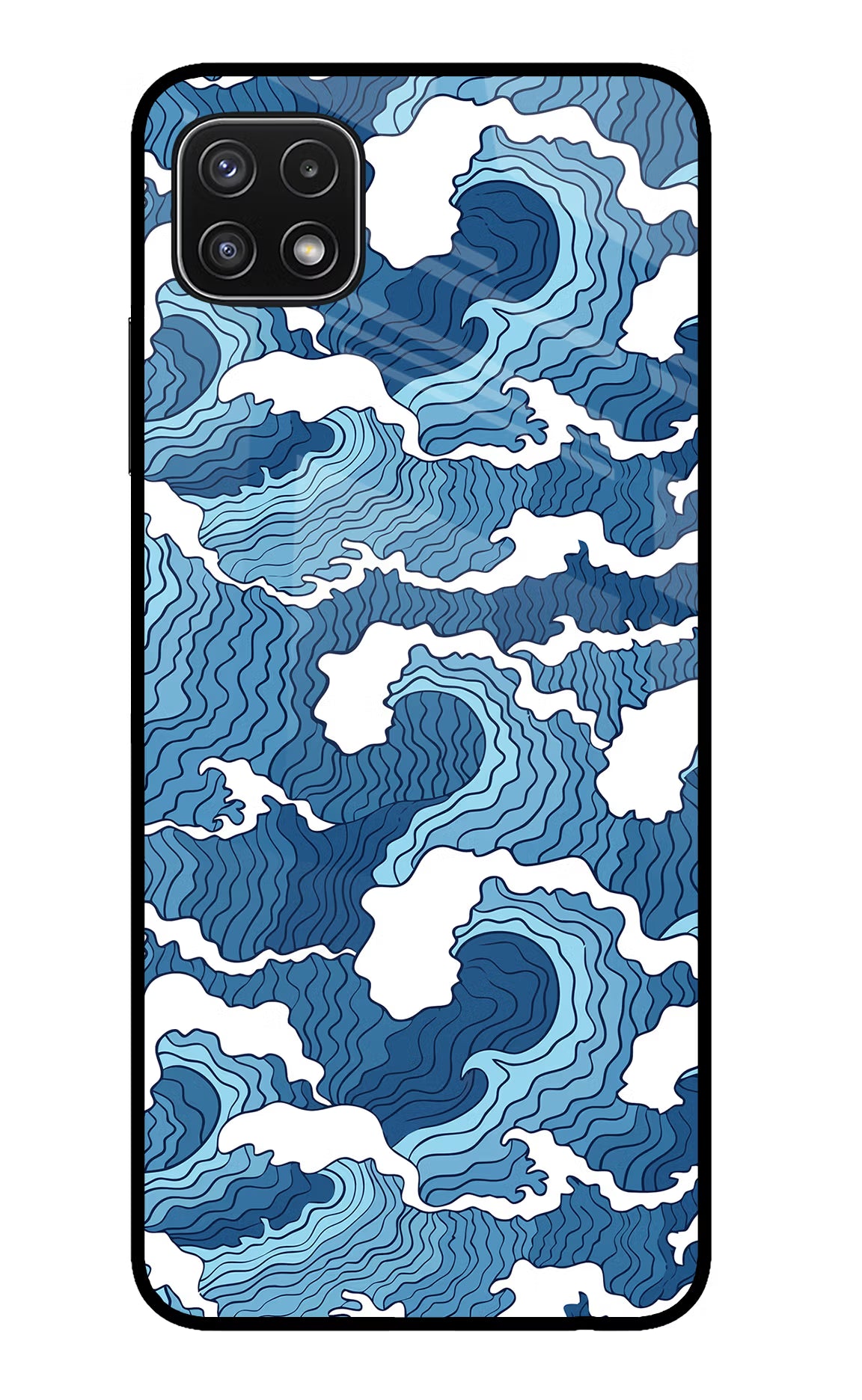 Blue Waves Samsung A22 5G Back Cover - Blue Waves Samsung A22 5G Glass Case Back Cover by Casekaro Blue Waves Samsung A22 5G Glass Case Back Cover by Casekaro