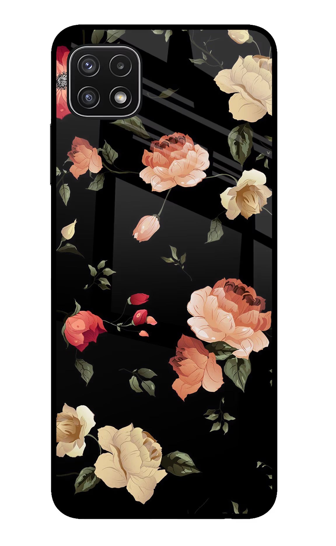 Flowers Samsung A22 5G Back Cover - Flowers Samsung A22 5G Glass Case Back Cover by Casekaro Flowers Samsung A22 5G Glass Case Back Cover by Casekaro