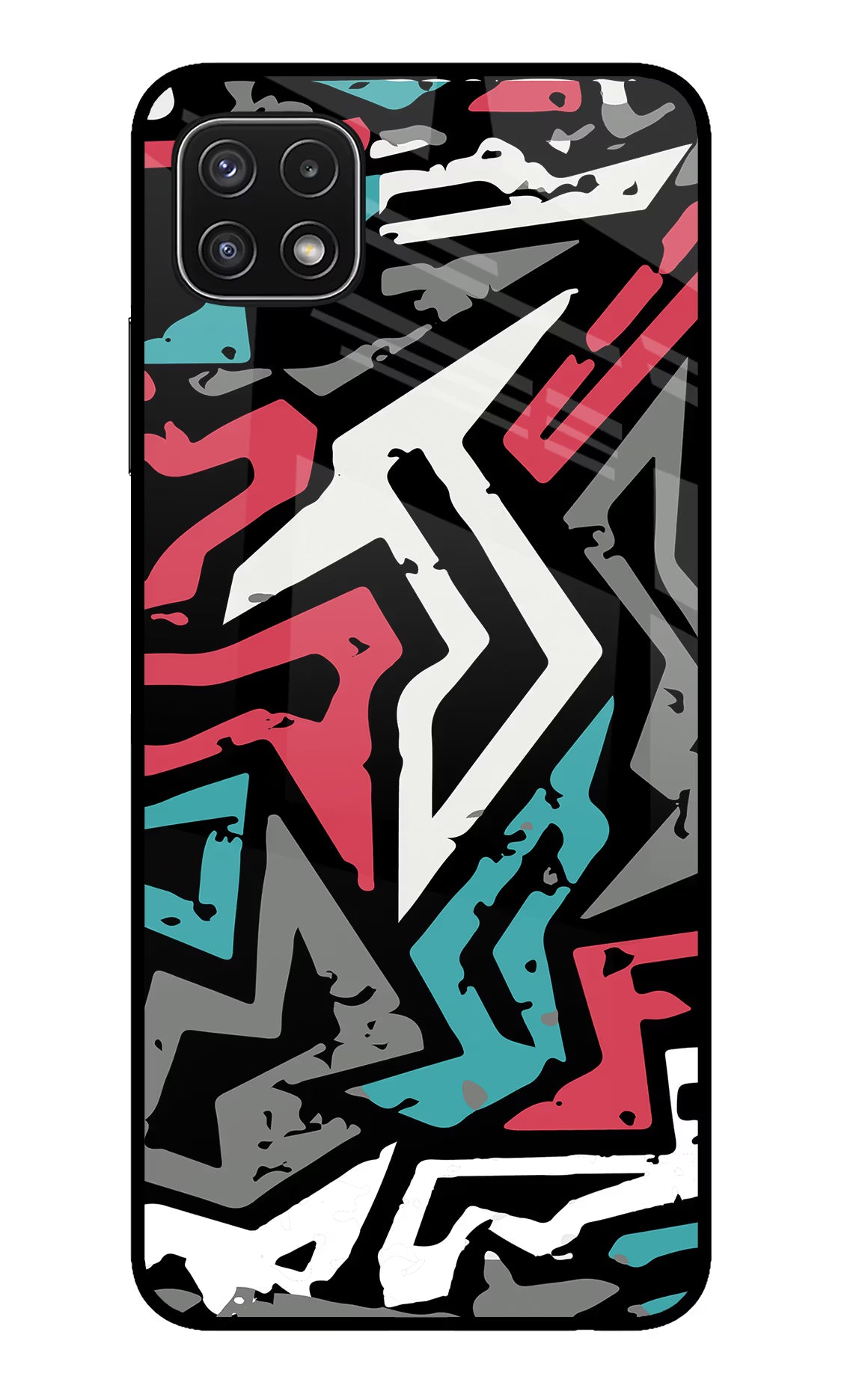 Geometric Graffiti Samsung A22 5G Back Cover - Geometric Graffiti Samsung A22 5G Glass Case Back Cover by Casekaro Geometric Graffiti Samsung A22 5G Glass Case Back Cover by Casekaro