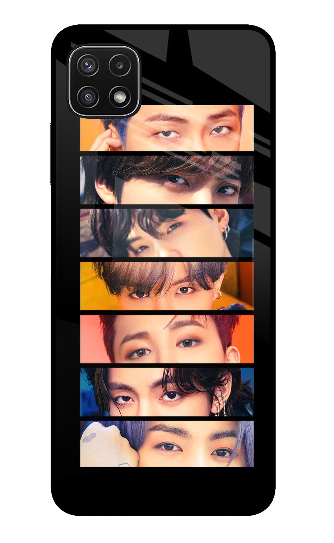 BTS Eyes Samsung A22 5G Back Cover - BTS Eyes Samsung A22 5G Glass Case Back Cover by Casekaro BTS Eyes Samsung A22 5G Glass Case Back Cover by Casekaro