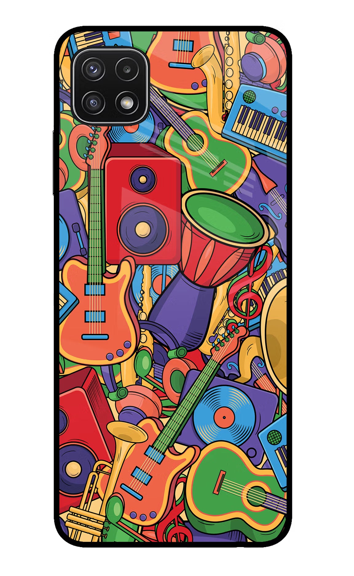 Music Instrument Doodle Samsung A22 5G Back Cover - Music Instrument Doodle Samsung A22 5G Glass Case Back Cover by Casekaro Music Instrument Doodle Samsung A22 5G Glass Case Back Cover by Casekaro