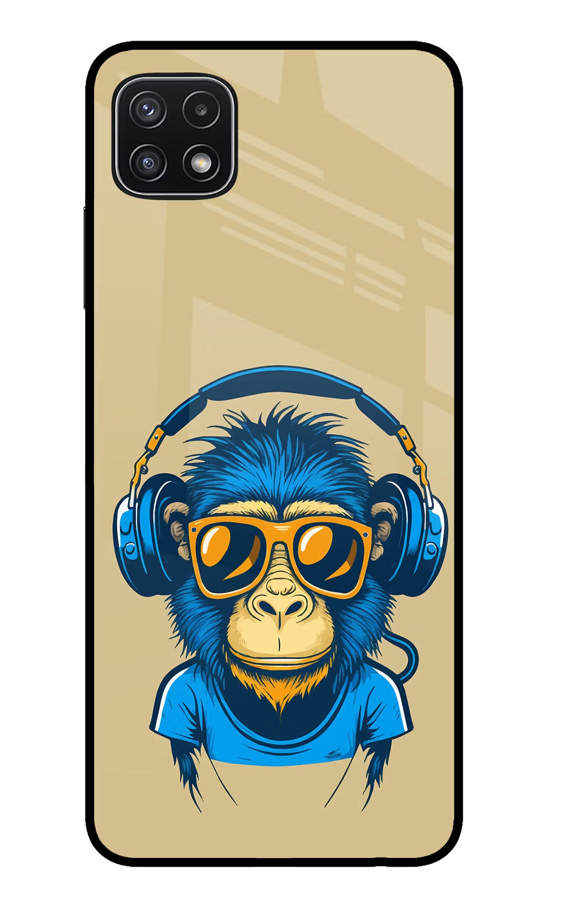 Monkey Headphone Samsung A22 5G Back Cover - Monkey Headphone Samsung A22 5G Glass Case Back Cover by Casekaro Monkey Headphone Samsung A22 5G Glass Case Back Cover by Casekaro
