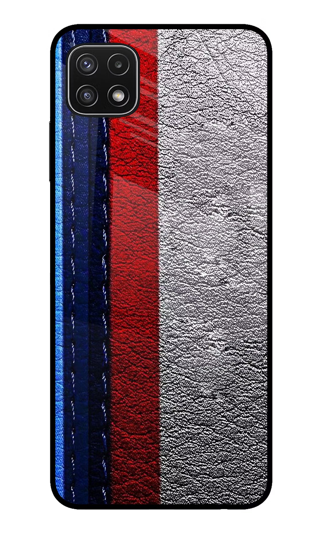 BMW Stripes Samsung A22 5G Back Cover - BMW Stripes Samsung A22 5G Glass Case Back Cover by Casekaro BMW Stripes Samsung A22 5G Glass Case Back Cover by Casekaro