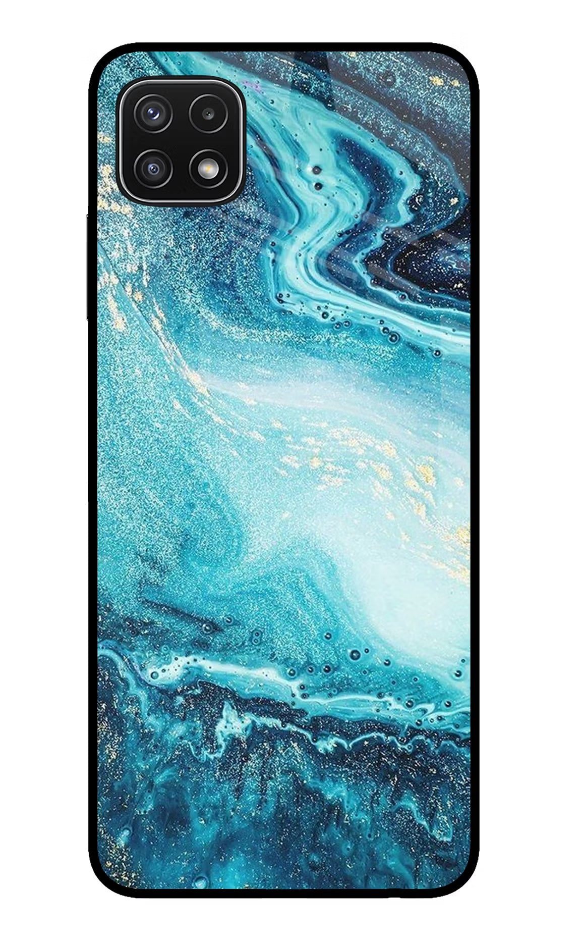 Blue Glitter Marble Samsung A22 5G Back Cover - Blue Glitter Marble Samsung A22 5G Glass Case Back Cover by Casekaro Blue Glitter Marble Samsung A22 5G Glass Case Back Cover by Casekaro