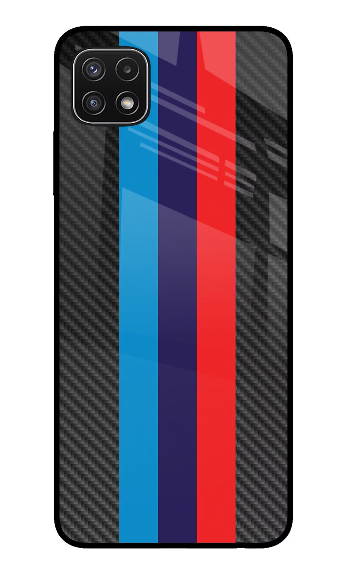 BMW Stripes Pattern Samsung A22 5G Back Cover - BMW Stripes Pattern Samsung A22 5G Glass Case Back Cover by Casekaro BMW Stripes Pattern Samsung A22 5G Glass Case Back Cover by Casekaro