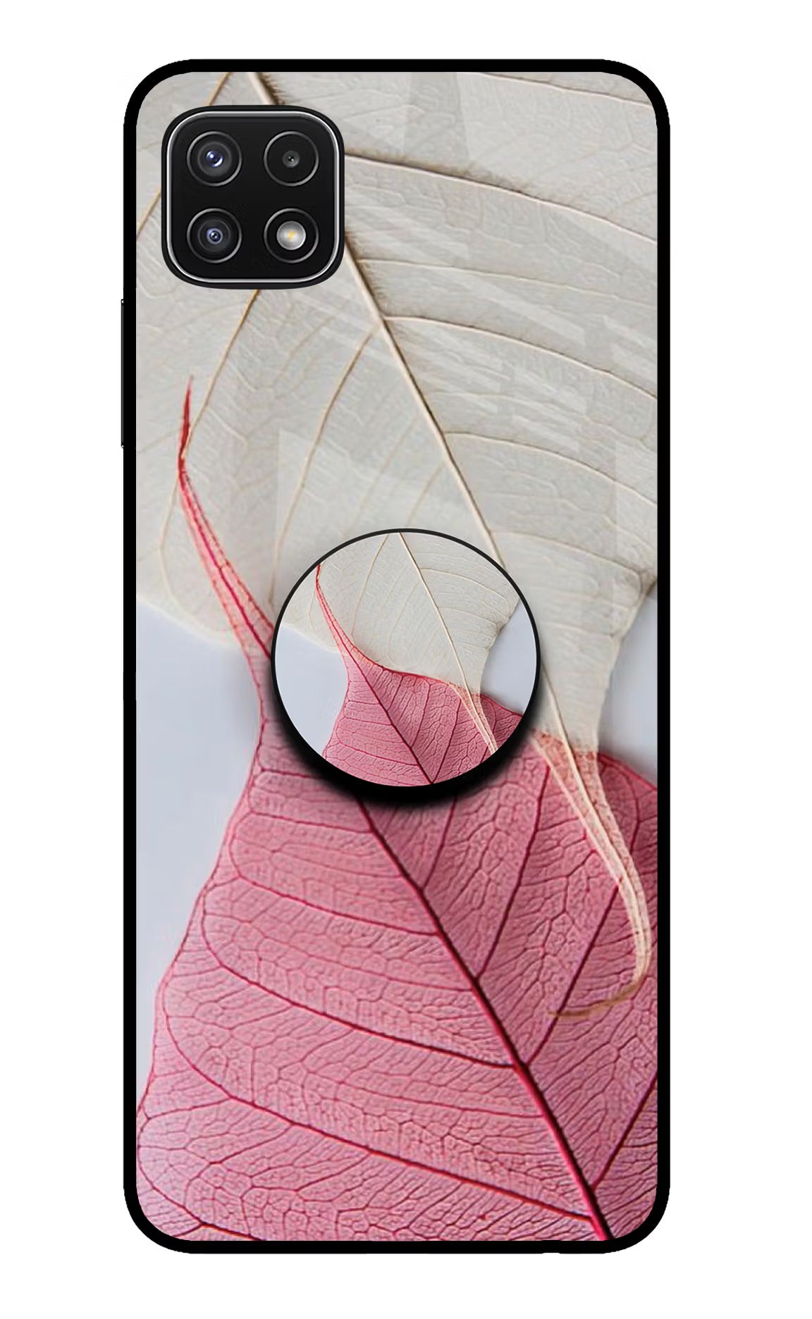 White Pink Leaf Samsung A22 5G Glass Case - White Pink Leaf Samsung A22 5G Glass Case White Pink Leaf Samsung A22 5G Glass Case