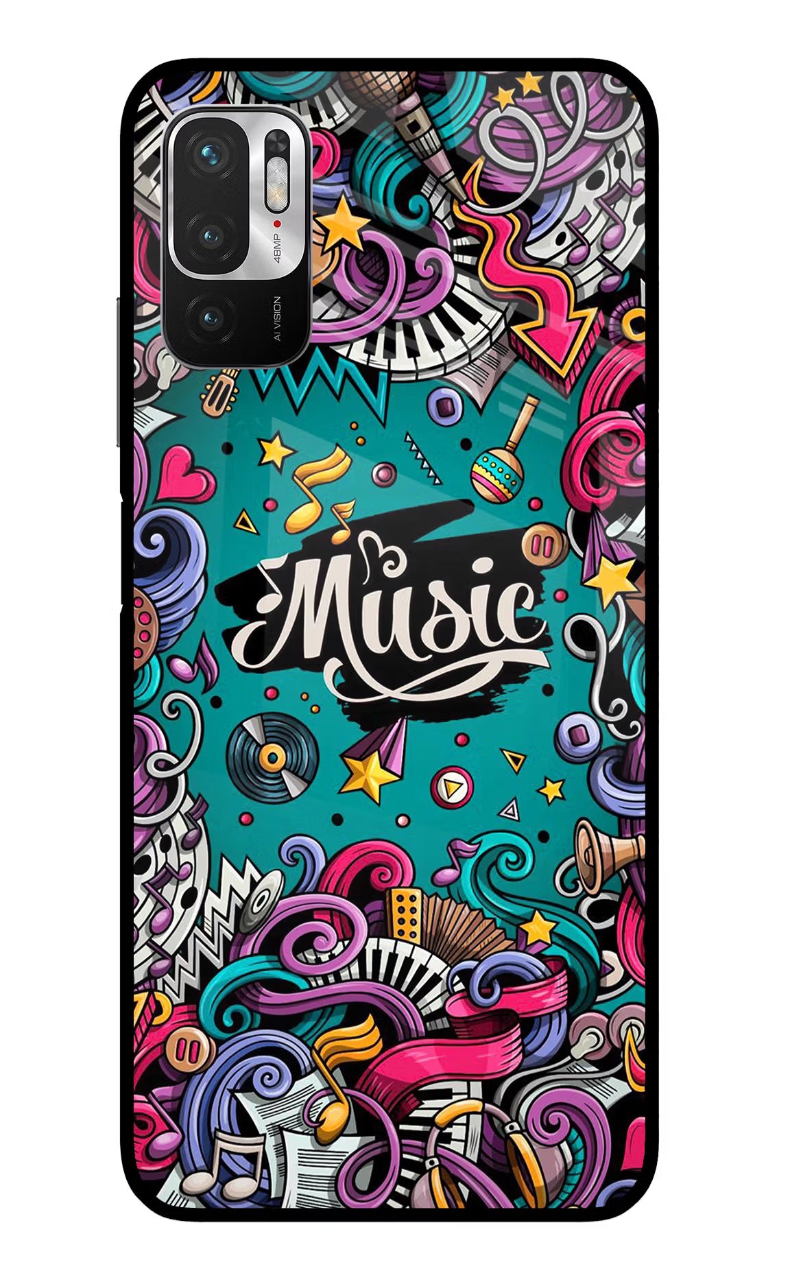 Music Graffiti Redmi Note 10T 5G Back Cover - Music Graffiti Redmi Note 10T 5G Glass Case Back Cover by Casekaro Music Graffiti Redmi Note 10T 5G Glass Case Back Cover by Casekaro