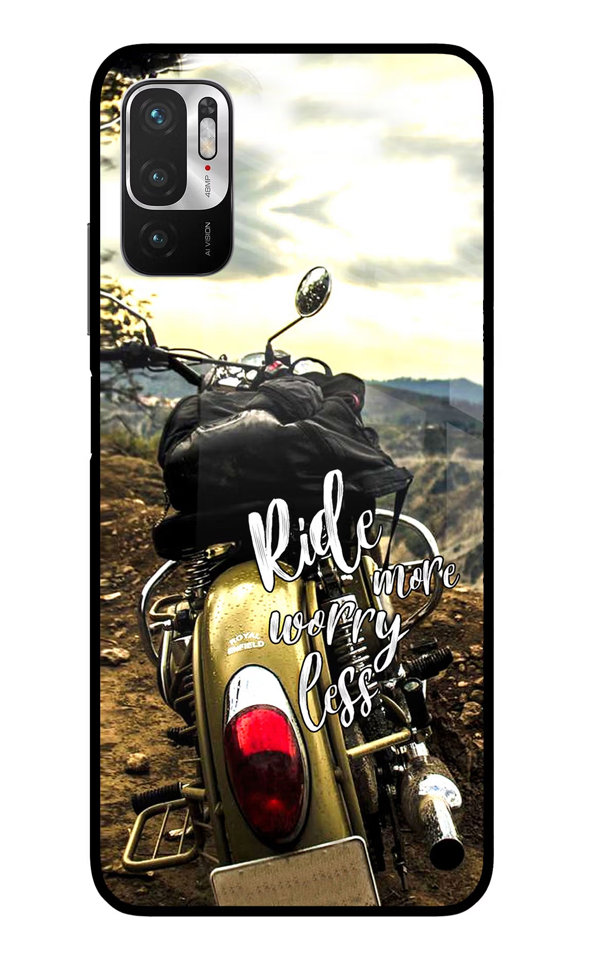 Ride More Worry Less Redmi Note 10T 5G Back Cover - Ride More Worry Less Redmi Note 10T 5G Glass Case Back Cover by Casekaro Ride More Worry Less Redmi Note 10T 5G Glass Case Back Cover by Casekaro