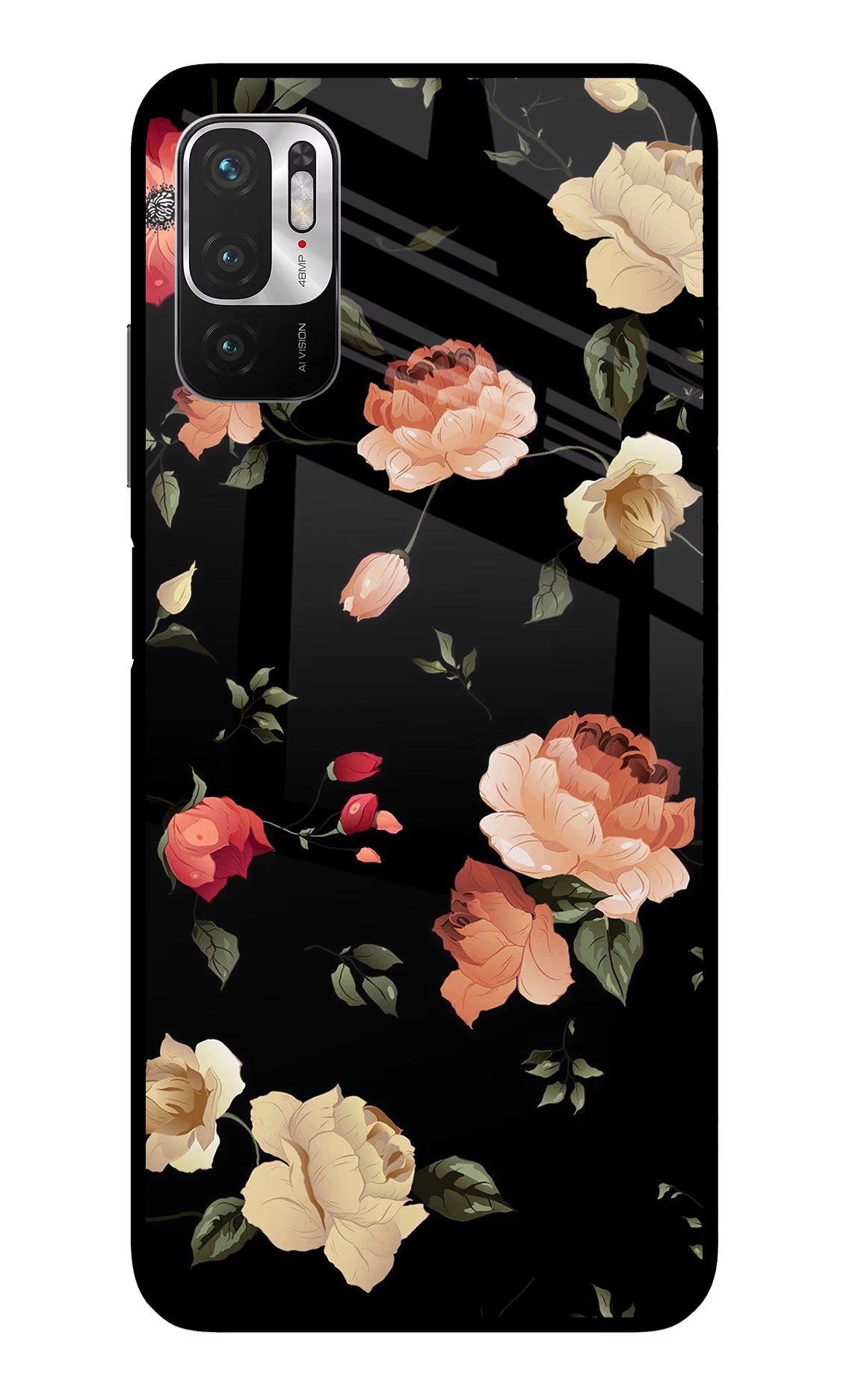 Flowers Redmi Note 10T 5G Back Cover - Flowers Redmi Note 10T 5G Glass Case Back Cover by Casekaro Flowers Redmi Note 10T 5G Glass Case Back Cover by Casekaro