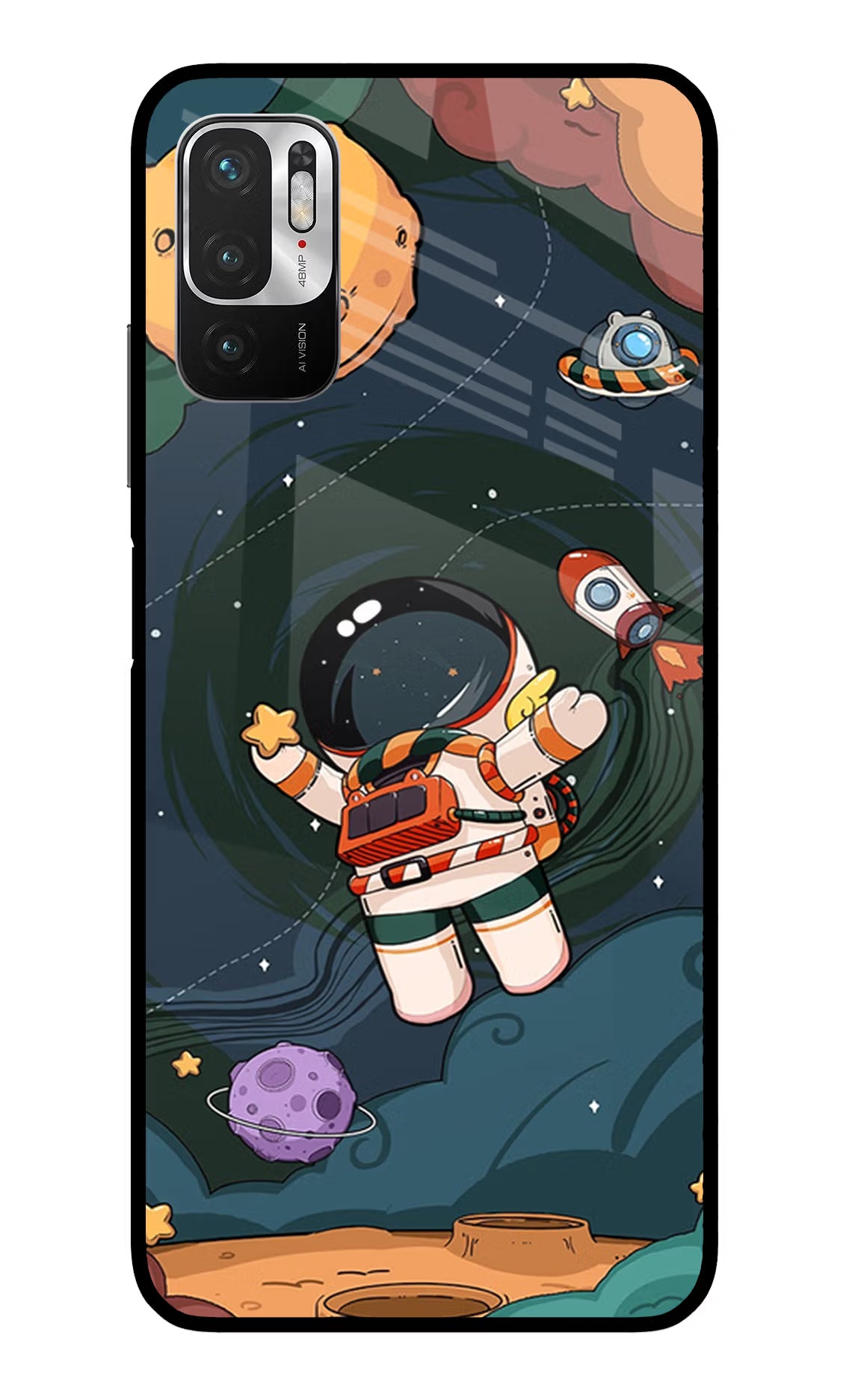 Cartoon Astronaut Redmi Note 10T 5G Glass Case - Cartoon Astronaut Redmi Note 10T 5G Glass Case Cartoon Astronaut Redmi Note 10T 5G Glass Case
