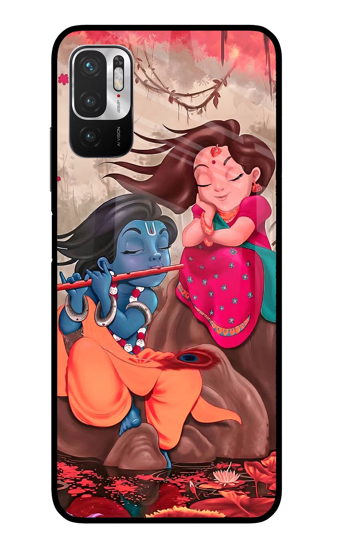 Radhe Krishna Redmi Note 10T 5G Back Cover - Radhe Krishna Redmi Note 10T 5G Glass Case Back Cover by Casekaro Radhe Krishna Redmi Note 10T 5G Glass Case Back Cover by Casekaro