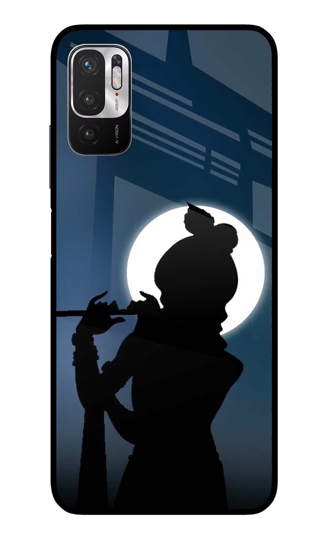 Shri Krishna Silhouette Redmi Note 10T 5G Back Cover - Shri Krishna Silhouette Redmi Note 10T 5G Glass Case Back Cover by Casekaro Shri Krishna Silhouette Redmi Note 10T 5G Glass Case Back Cover by Casekaro