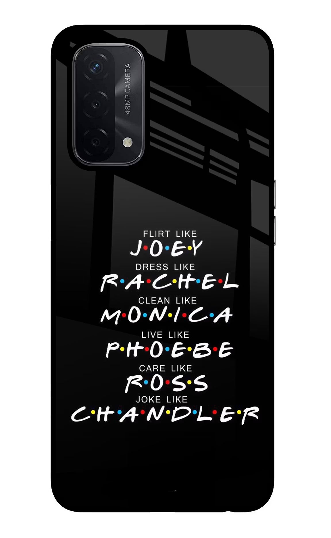 FRIENDS Character Oppo A74 5G Back Cover - FRIENDS Character Oppo A74 5G Glass Case Back Cover by Casekaro FRIENDS Character Oppo A74 5G Glass Case Back Cover by Casekaro