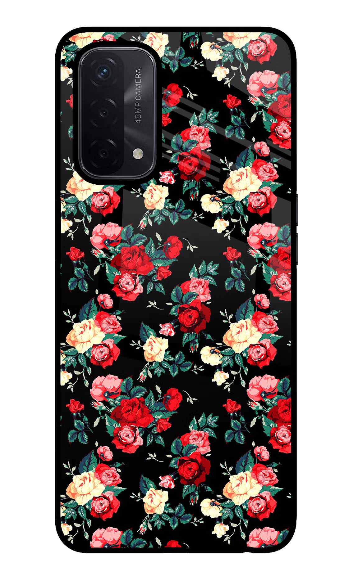 Rose Pattern Oppo A74 5G Glass Case - Rose Pattern Oppo A74 5G Glass Case Rose Pattern Oppo A74 5G Glass Case