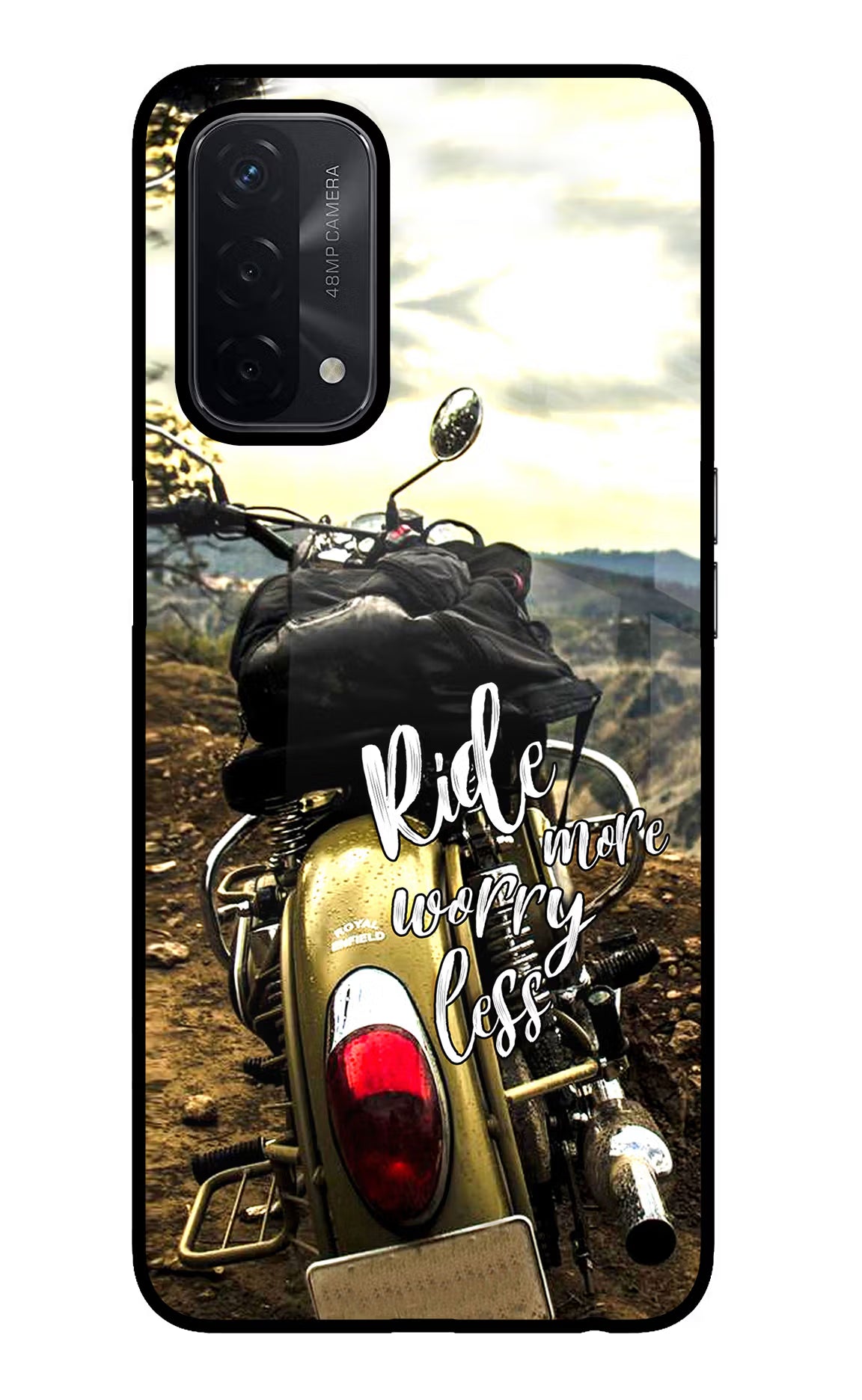 Ride More Worry Less Oppo A74 5G Back Cover - Ride More Worry Less Oppo A74 5G Glass Case Back Cover by Casekaro Ride More Worry Less Oppo A74 5G Glass Case Back Cover by Casekaro