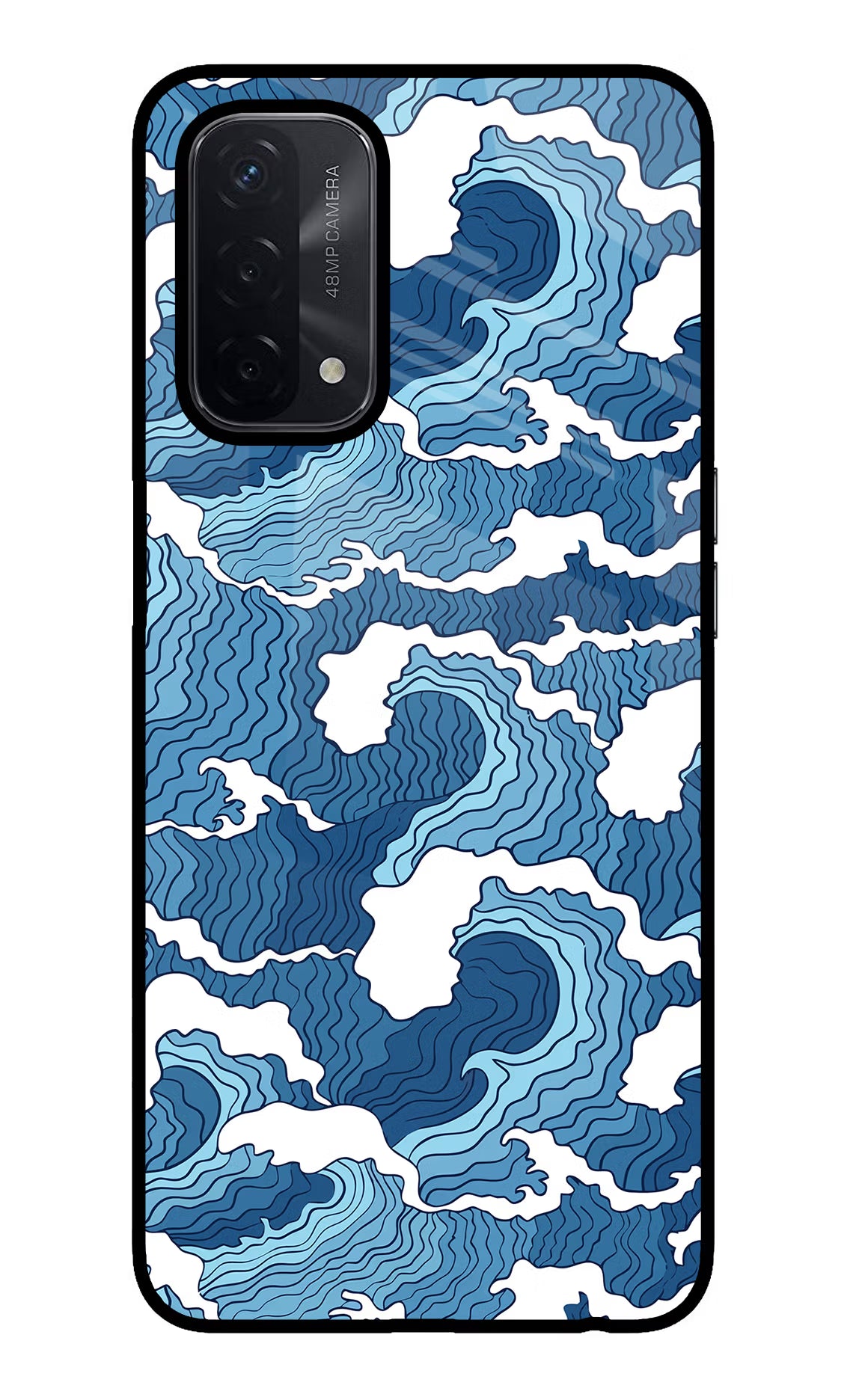 Blue Waves Oppo A74 5G Back Cover - Blue Waves Oppo A74 5G Glass Case Back Cover by Casekaro Blue Waves Oppo A74 5G Glass Case Back Cover by Casekaro