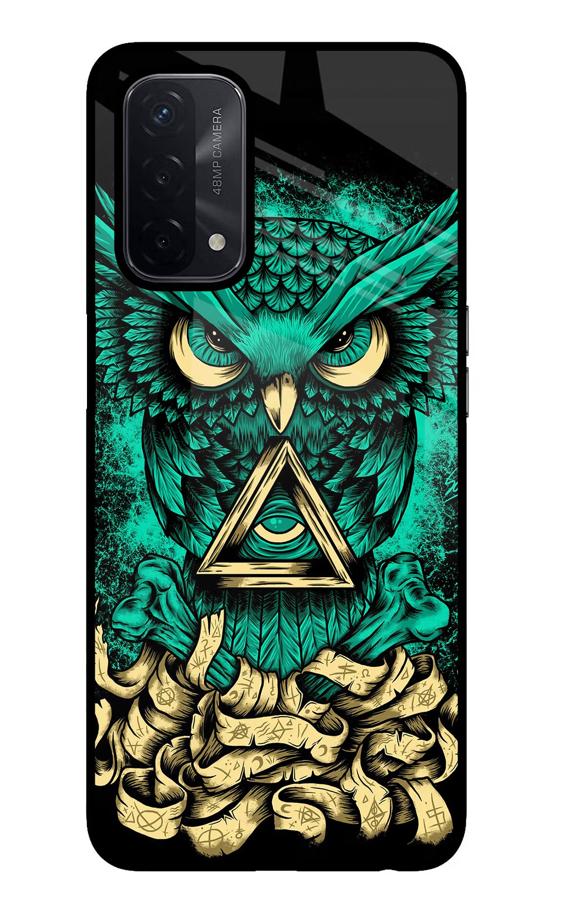 Green Owl Oppo A74 5G Back Cover - Green Owl Oppo A74 5G Glass Case Back Cover by Casekaro Green Owl Oppo A74 5G Glass Case Back Cover by Casekaro