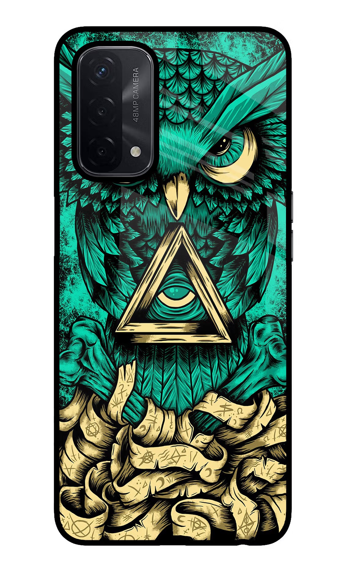 Green Owl Oppo A74 5G Back Cover - Green Owl Oppo A74 5G Glass Case Back Cover by Casekaro Green Owl Oppo A74 5G Glass Case Back Cover by Casekaro