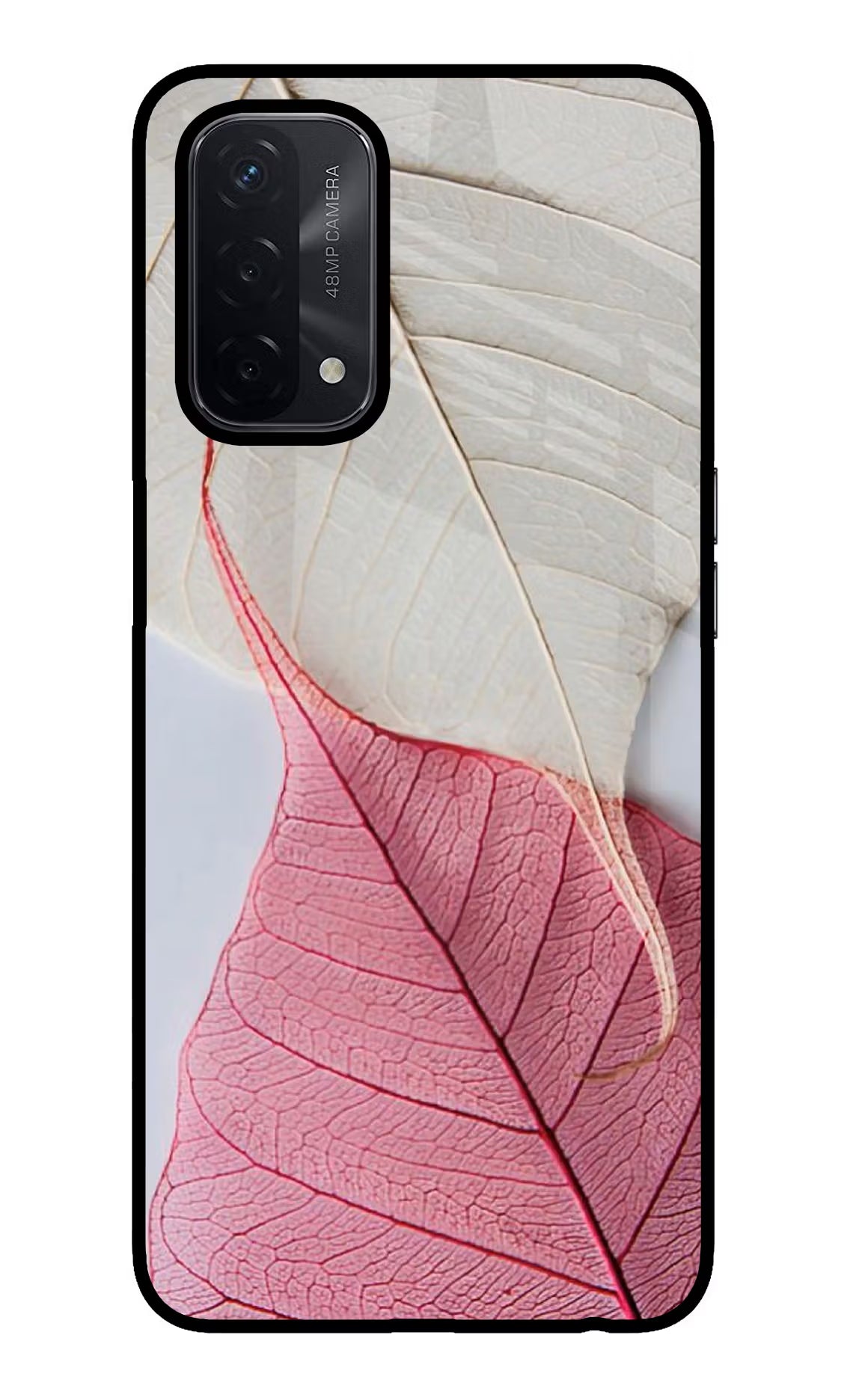 White Pink Leaf Oppo A74 5G Back Cover - White Pink Leaf Oppo A74 5G Glass Case Back Cover by Casekaro White Pink Leaf Oppo A74 5G Glass Case Back Cover by Casekaro