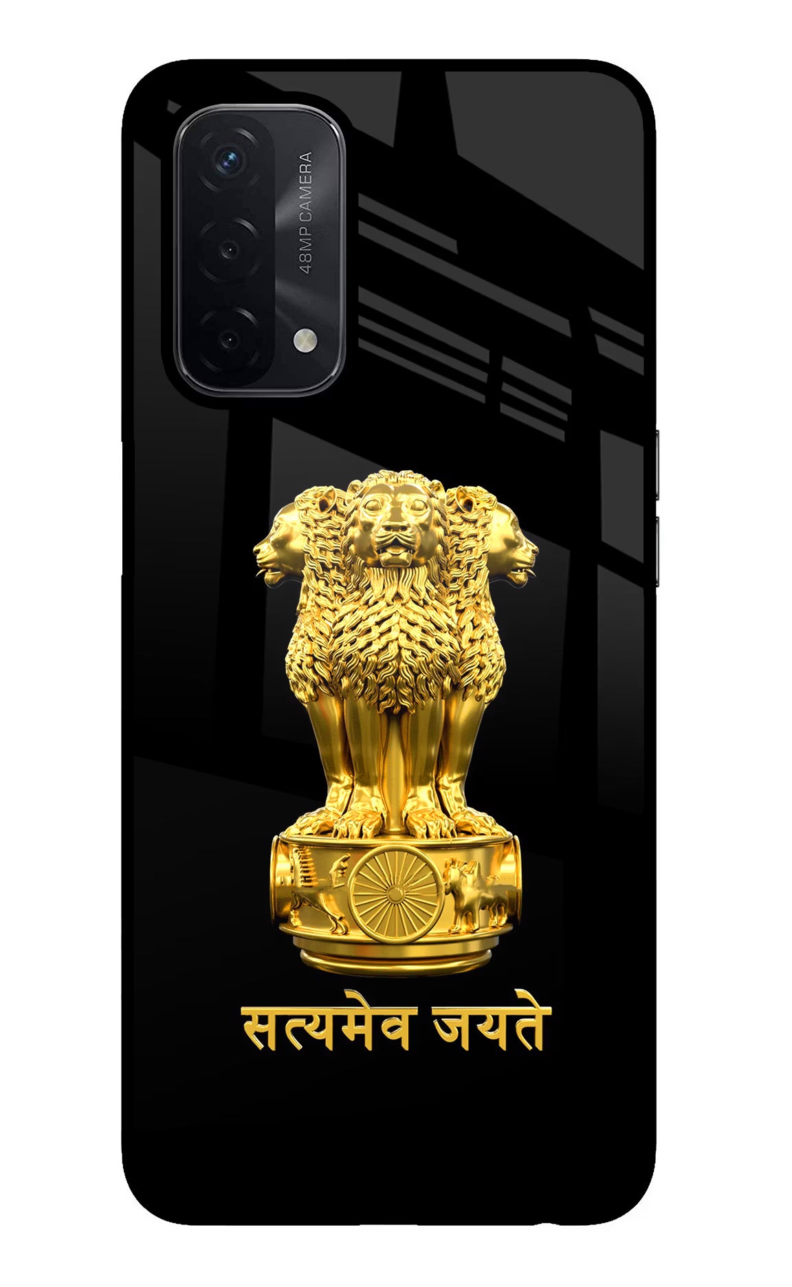Satyamev Jayate Golden Oppo A74 5G Back Cover - Satyamev Jayate Golden Oppo A74 5G Glass Case Back Cover by Casekaro Satyamev Jayate Golden Oppo A74 5G Glass Case Back Cover by Casekaro