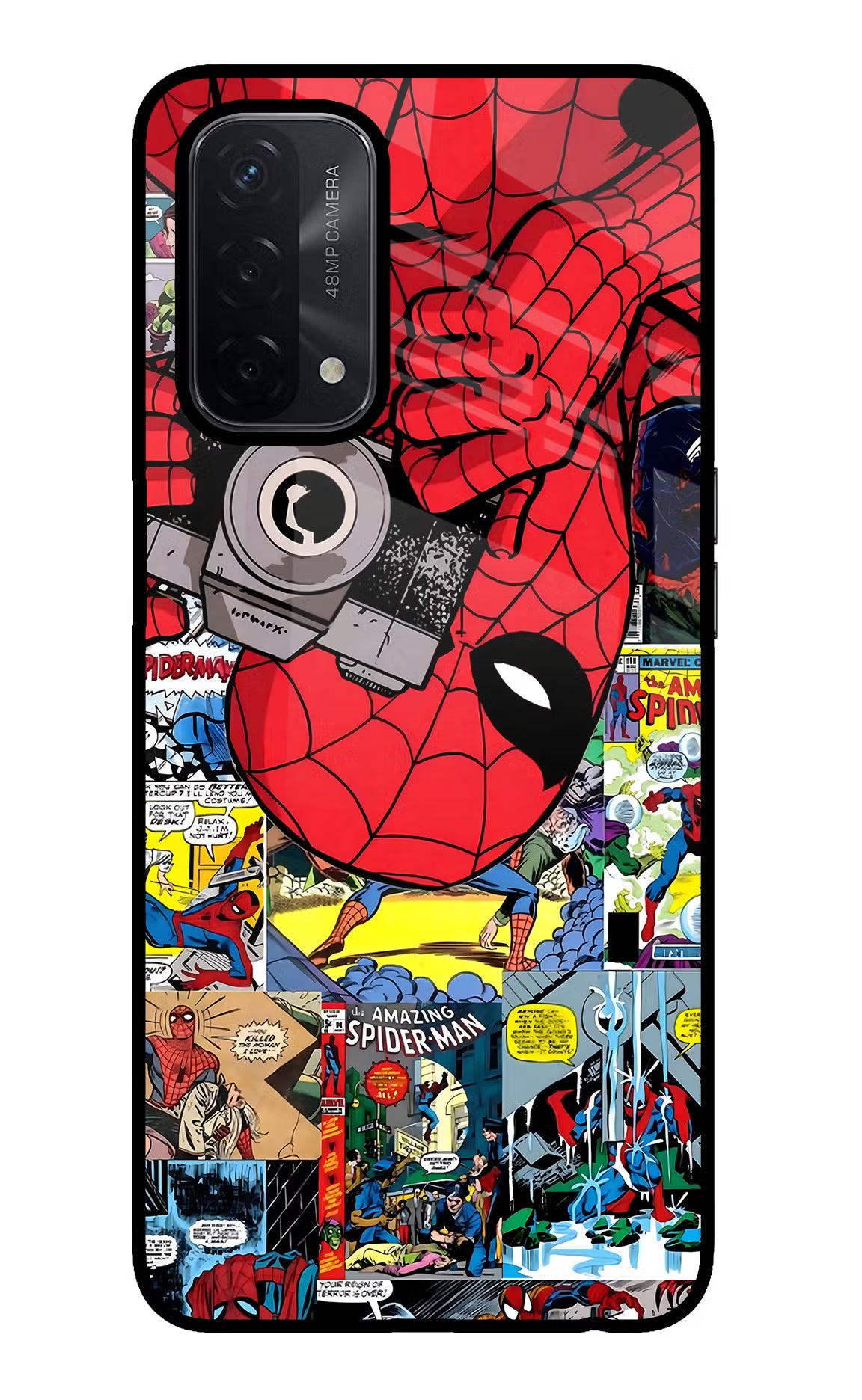 Spider Man Oppo A74 5G Back Cover - Spider Man Oppo A74 5G Glass Case Back Cover by Casekaro Spider Man Oppo A74 5G Glass Case Back Cover by Casekaro